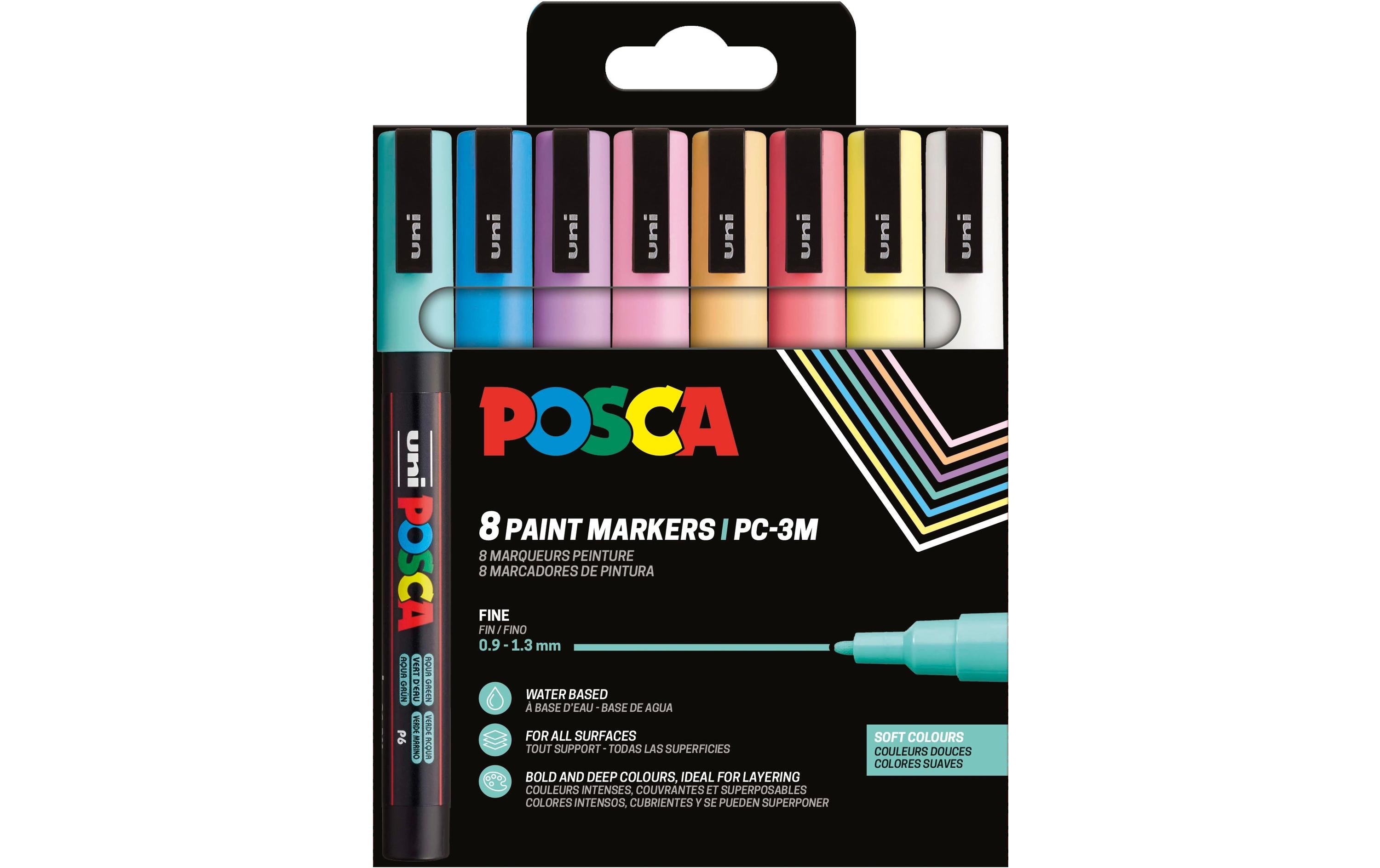 Uni-Ball Uni POSCA PC-3M Acrylmarker – Rundspitze 0,9–1,3 mm – 8er-Set (Softcolor)