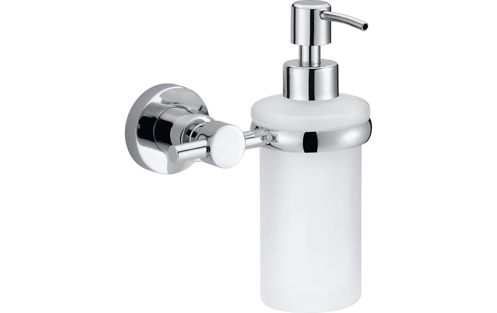 TESA Seifenspender, manuell, 200 ml, Wandmontage, Glas, Metall, Chrom, B 127 × H 107 × T 170 mm