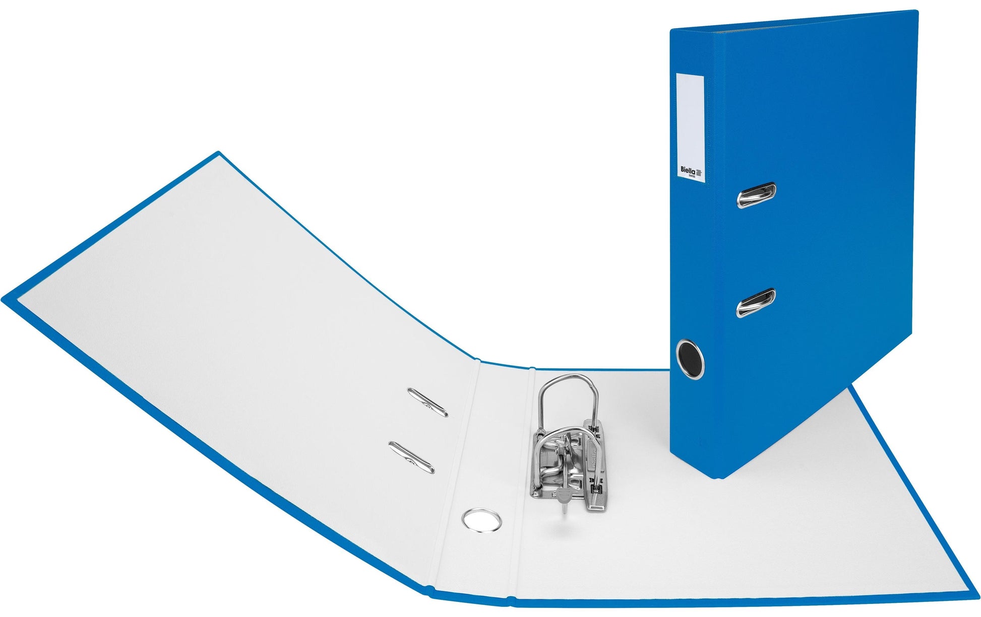 Biella Ordner – A4 hoch – 2-Ring Hebelmechanik, Rücken 40 mm – blau, mit Niederhalter, mit Griffloch, FSC