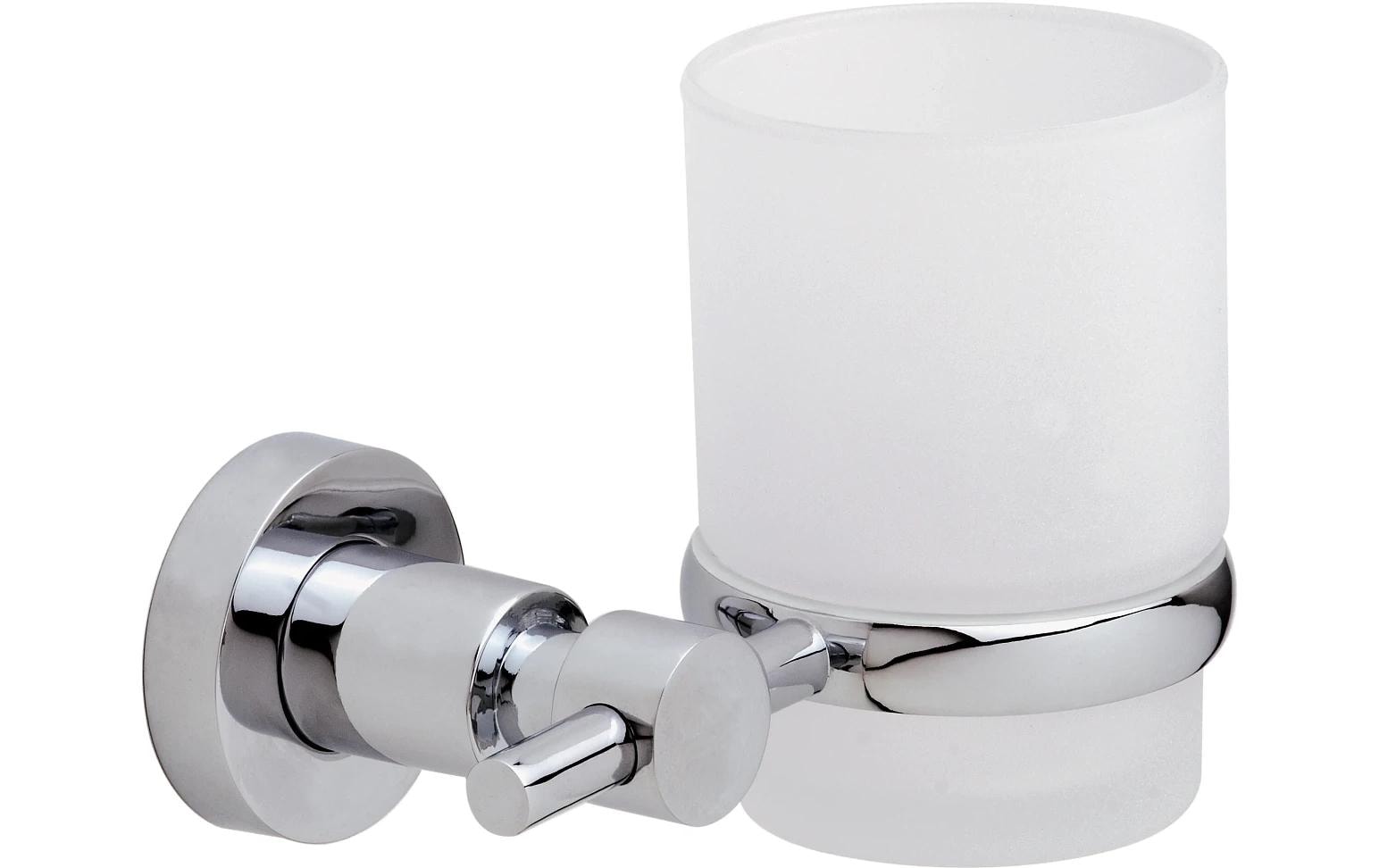 TESA Zahnputzbecher – 13×9,5×10 cm, Glas/Metall, Kleben, Chrom/Weiss