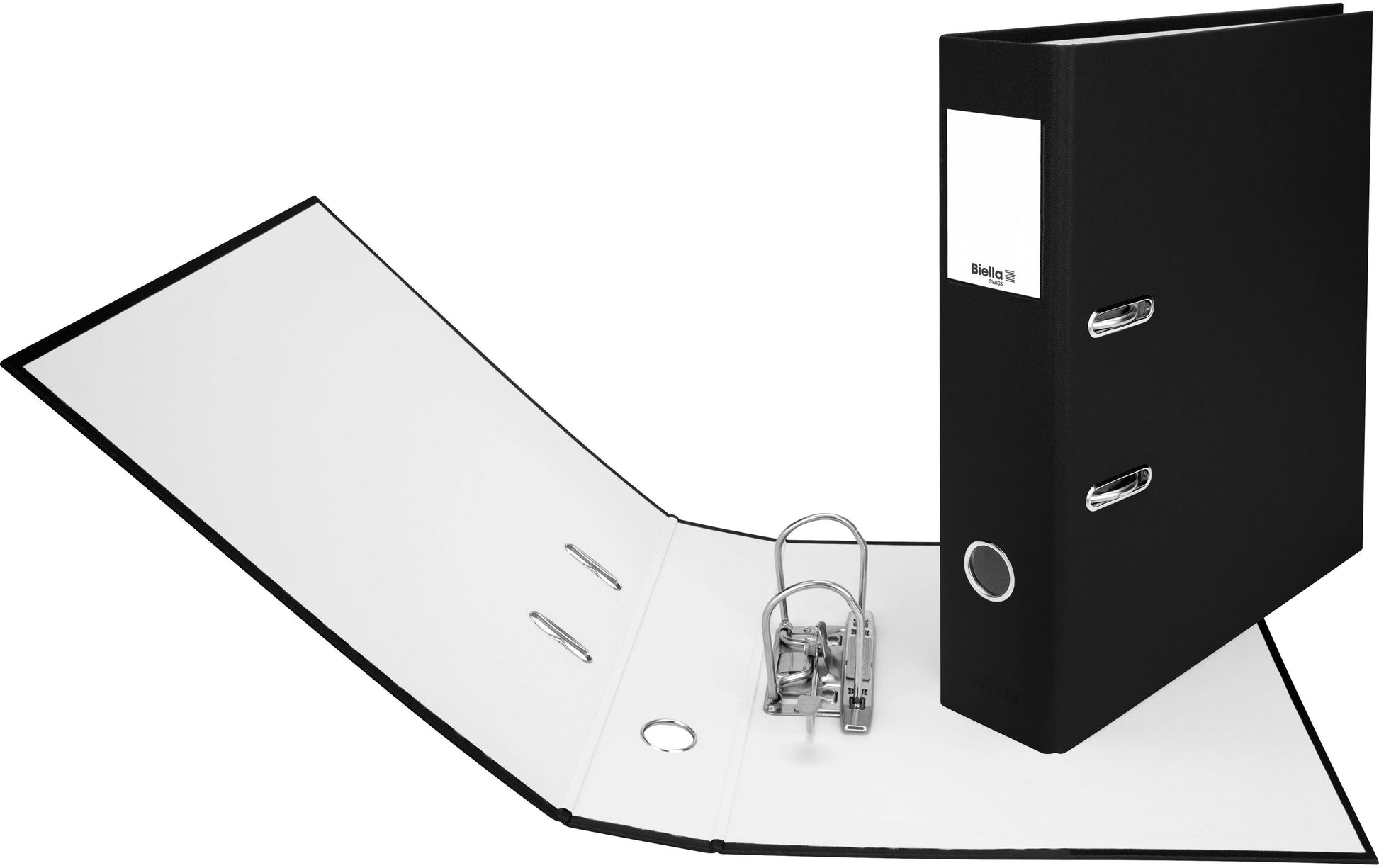 Biella Ordner – A4 hoch – 2-Ring Hebelmechanik, Rücken 70 mm – schwarz, Karton, mit Niederhalter, FSC