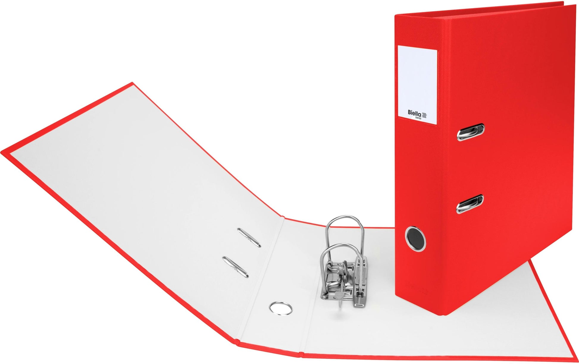 Biella Ordner – A4 hoch – 2-Ring Hebelmechanik, Rücken 70 mm – rot, Karton, mit Niederhalter, FSC