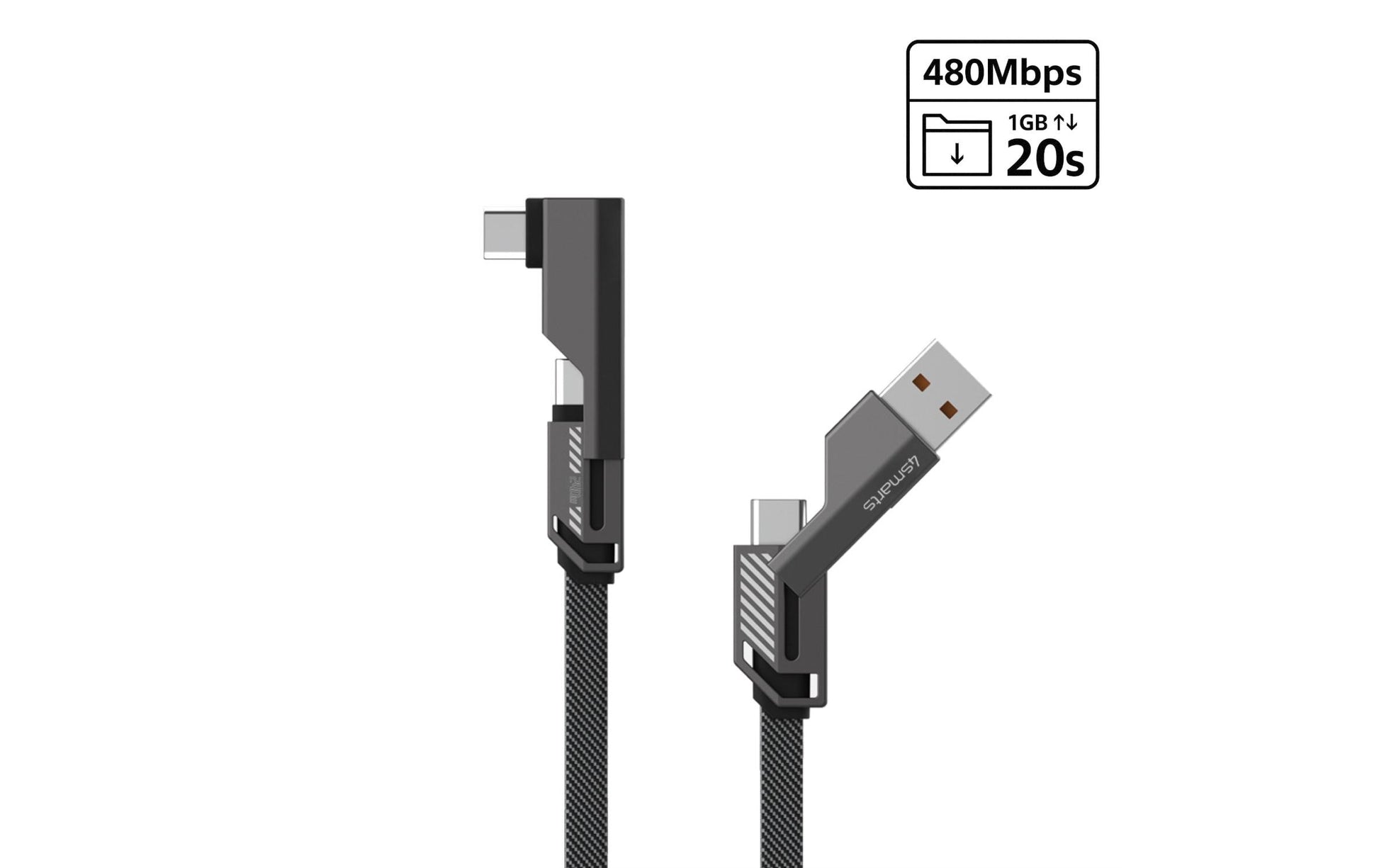4smarts USB-A auf USB-C Kabel – USB 2.0 (480 Mbit/s) – 1,5 m – PD 240 W – für Nintendo Switch, Smartphone, L