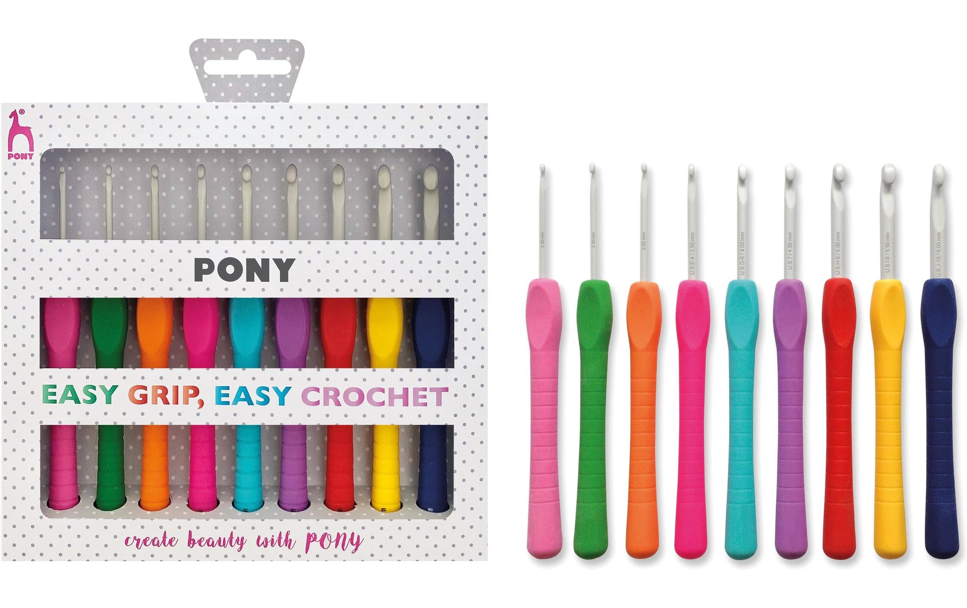 Pony Grip Häkelnadel-Set Mehrfarbig – 9 Stk., Aluminium
