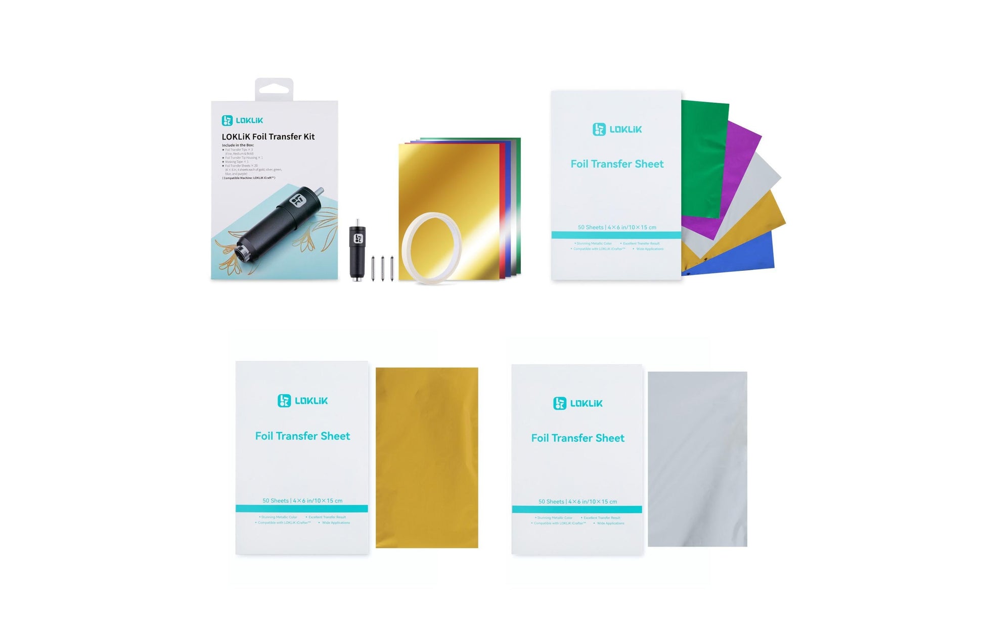 LOKLiK Vinyl-/Aufbügelfolien-Starterset – 10 × 15 cm – 20 Blatt – Metallic – für Bastler