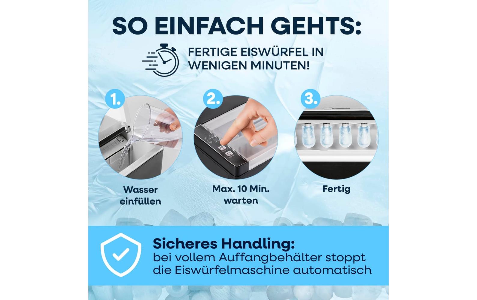 Gourmetmaxx Eiswürfelmaschine – 12 kg/24 h, 1,5 l Tank, 150 W, ohne Festwasseranschluss, schwarz