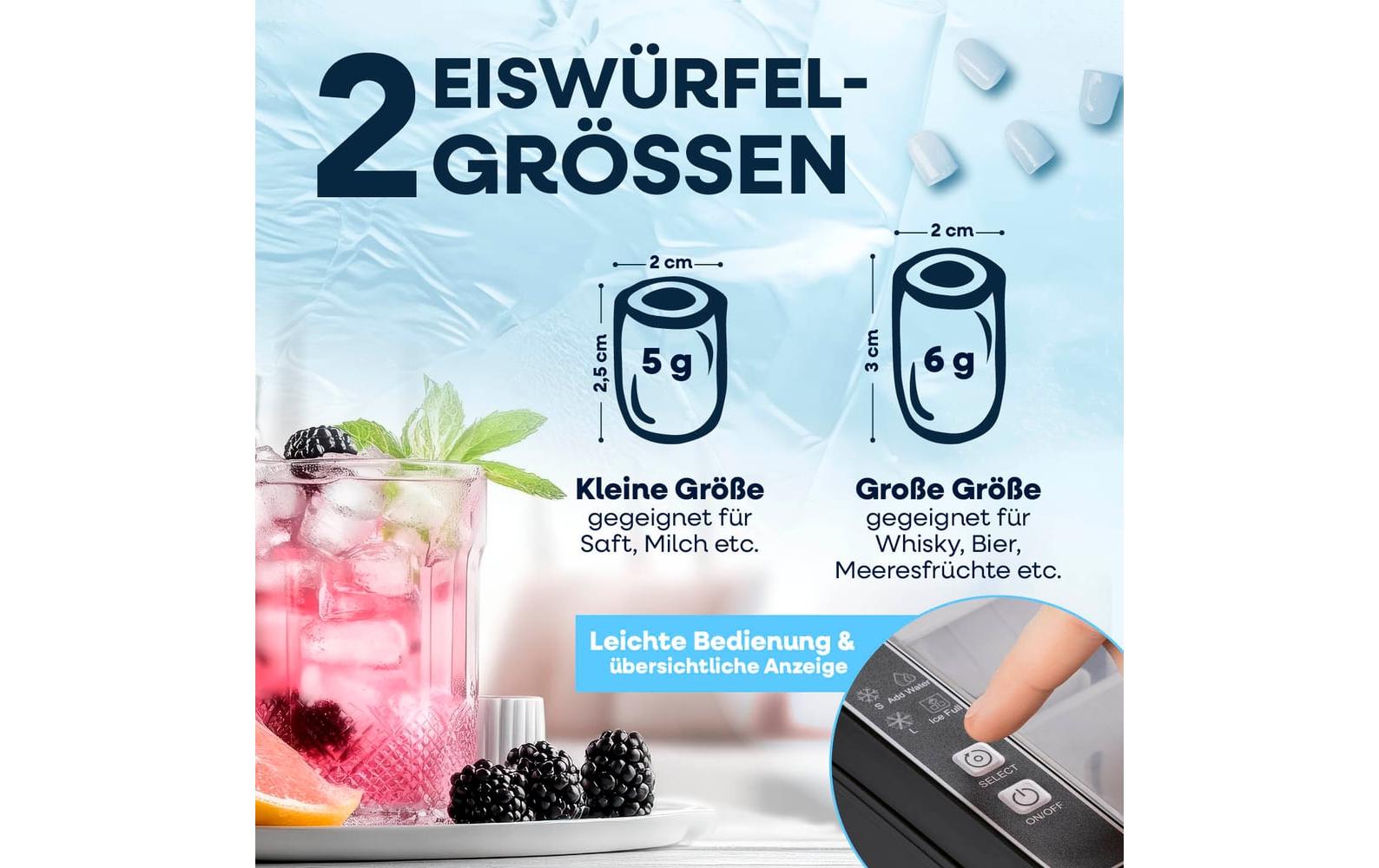 Gourmetmaxx Eiswürfelmaschine – 12 kg/24 h, 1,5 l Tank, 150 W, ohne Festwasseranschluss, schwarz
