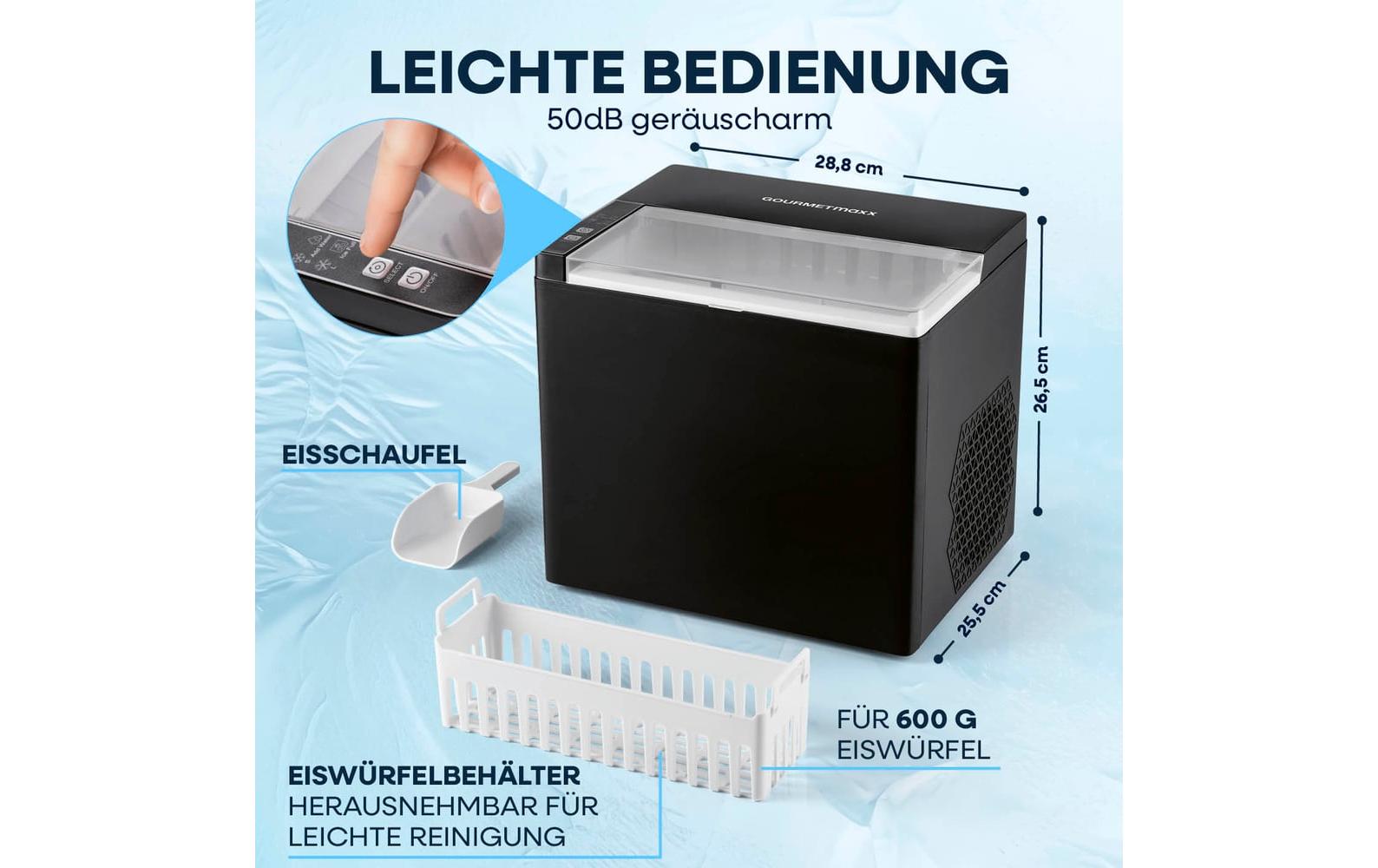 Gourmetmaxx Eiswürfelmaschine – 12 kg/24 h, 1,5 l Tank, 150 W, ohne Festwasseranschluss, schwarz