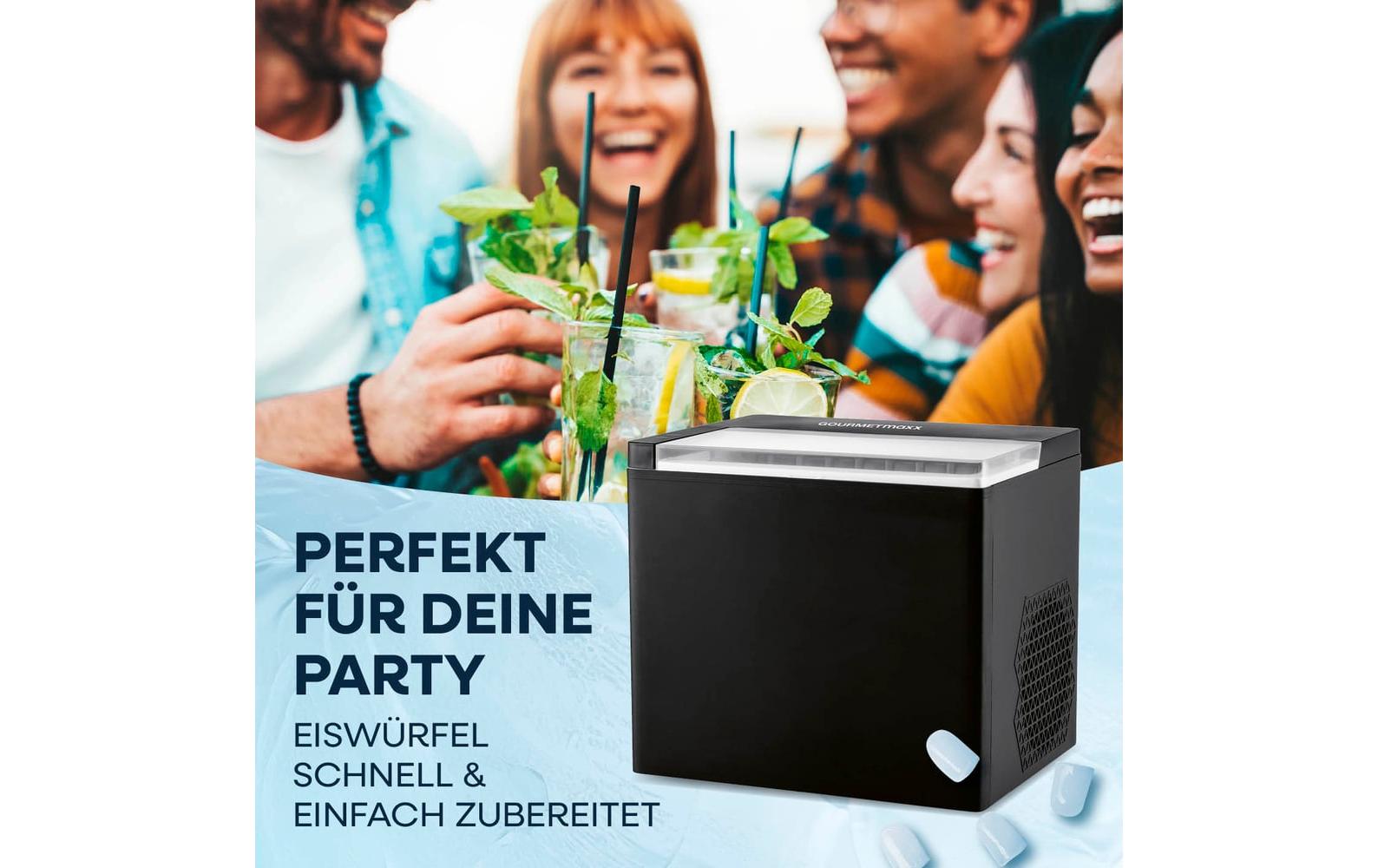 Gourmetmaxx Eiswürfelmaschine – 12 kg/24 h, 1,5 l Tank, 150 W, ohne Festwasseranschluss, schwarz