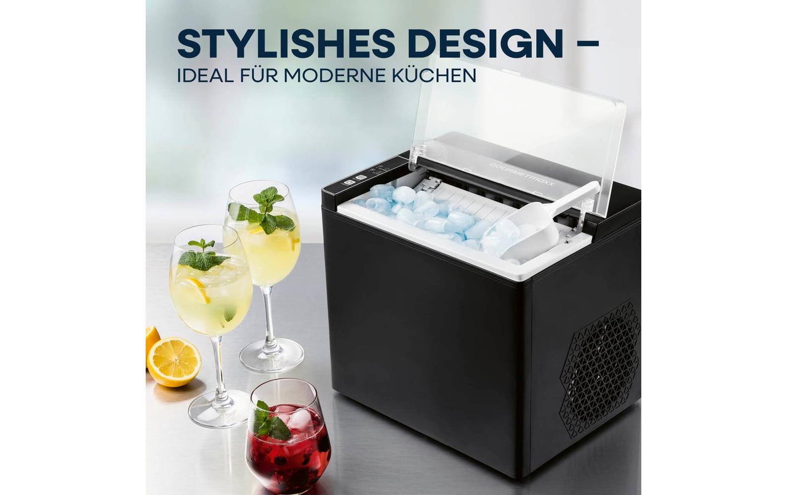 Gourmetmaxx Eiswürfelmaschine – 12 kg/24 h, 1,5 l Tank, 150 W, ohne Festwasseranschluss, schwarz