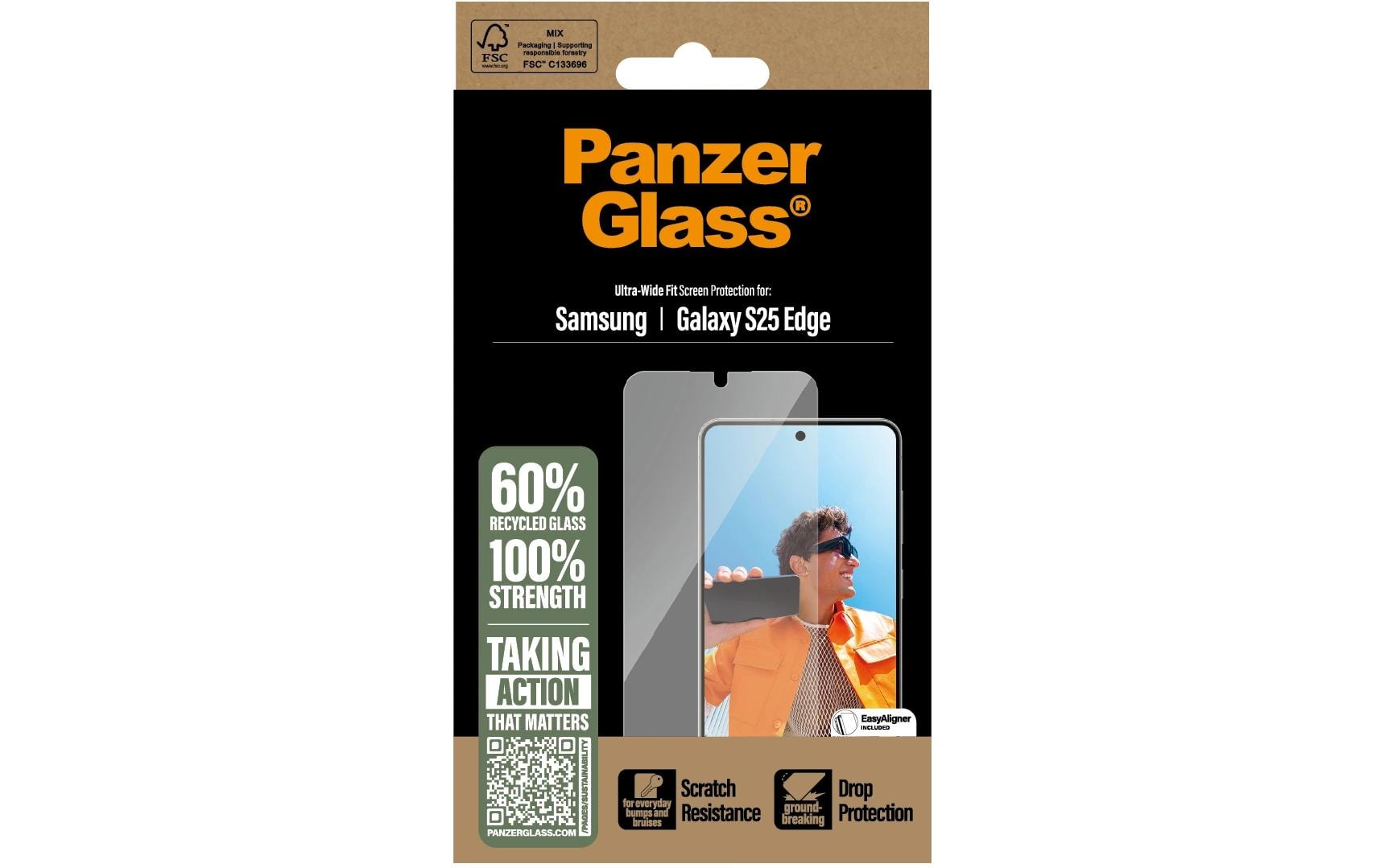 PanzerGlass Displayschutz (Panzerglas), Ultra-Wide Fit – für Galaxy S25 Edge 5G – mit Applikator