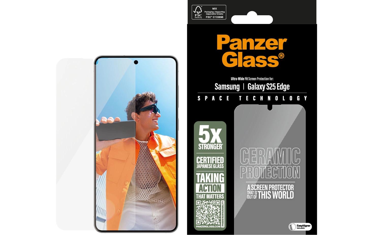 PanzerGlass Displayschutzglas – für Samsung Galaxy S25 Edge, kratzresistent, stossfest, Hartglas, transparent