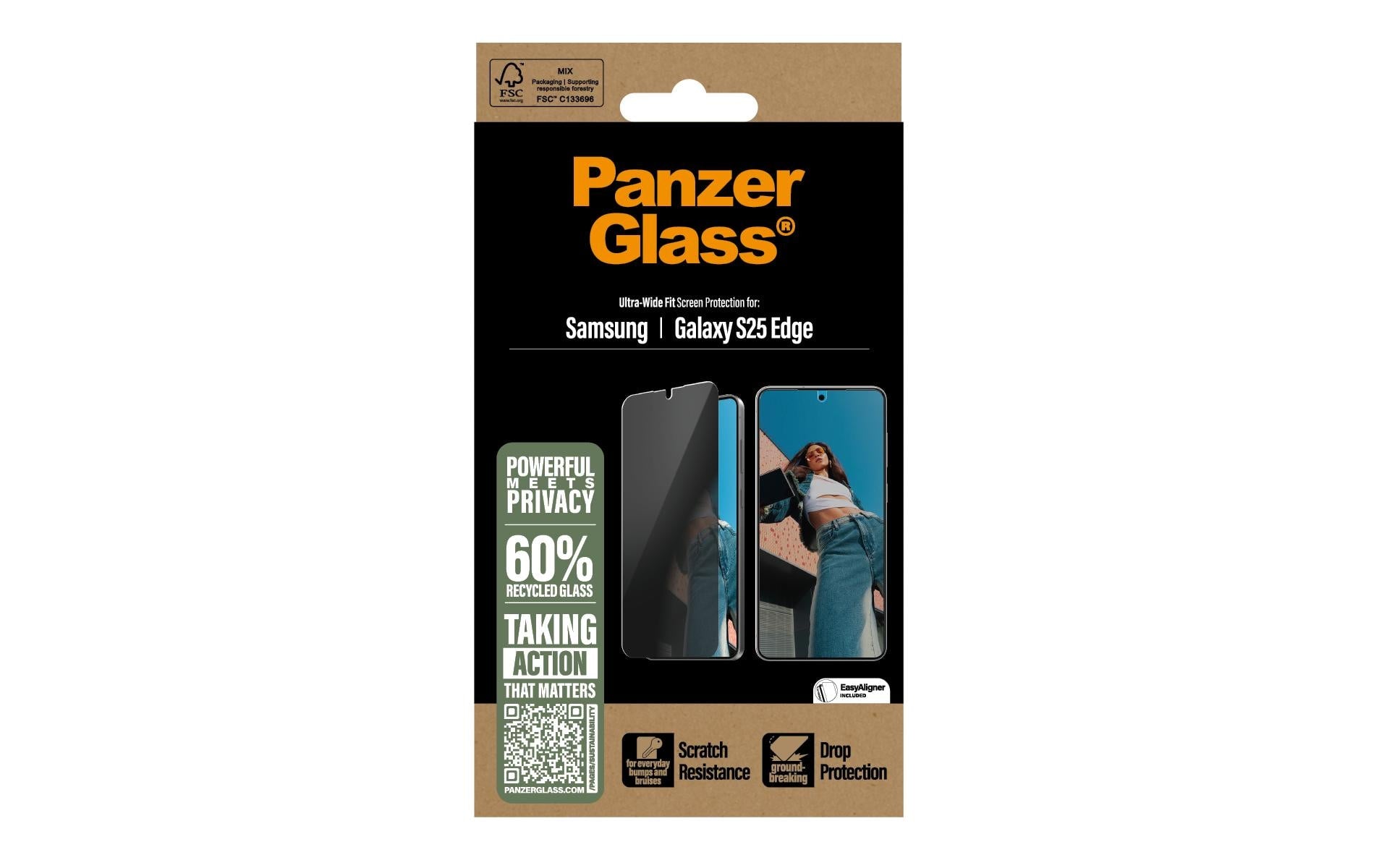PanzerGlass Privacy-Filter (Panzerglas), Ultra-Wide Fit – für Galaxy S25 Edge – mit Applikator