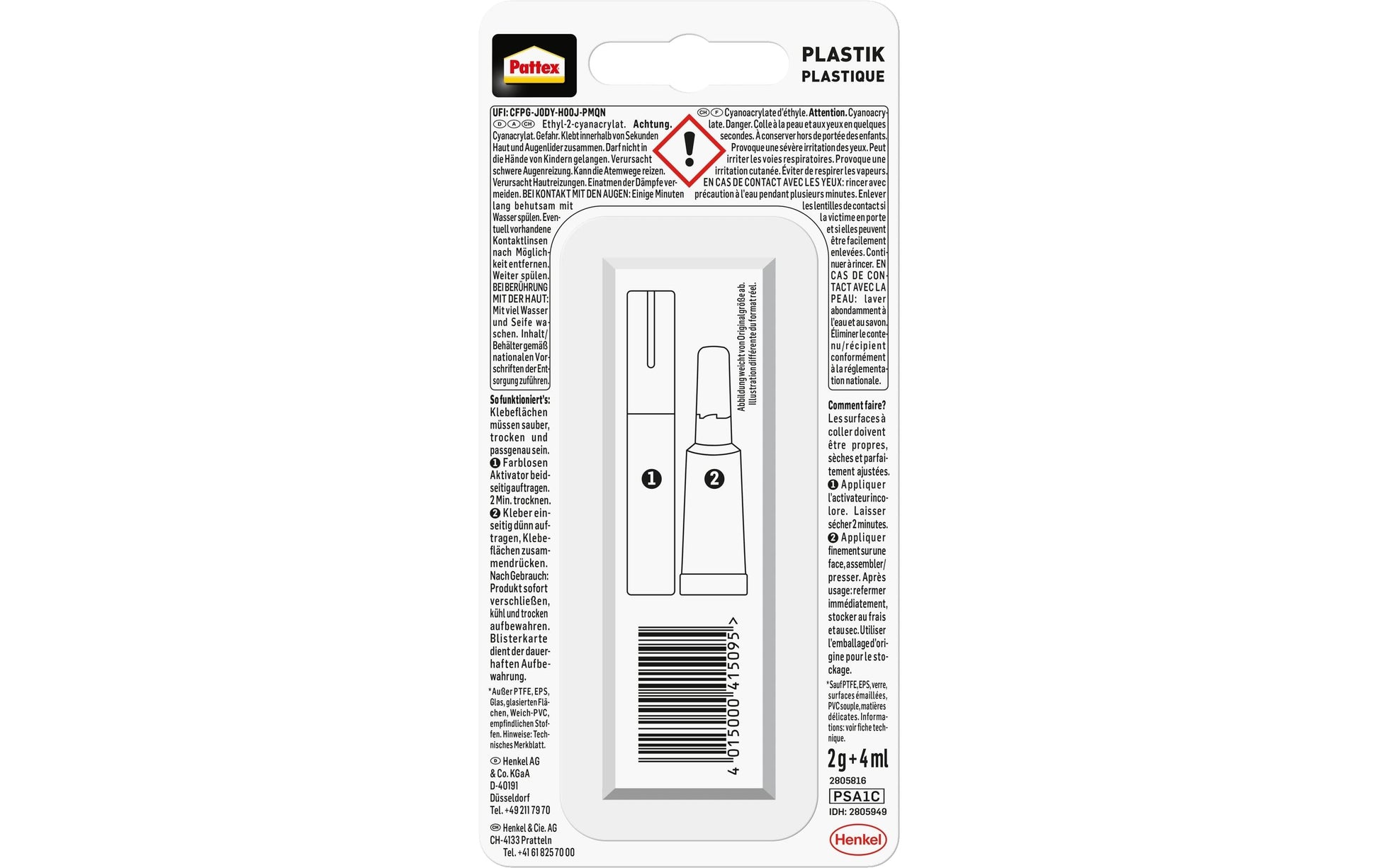 Pattex Sekundenkleber – Tube, Aktivator-Stift, permanent, transparent, schnelltrocknend, 3 g