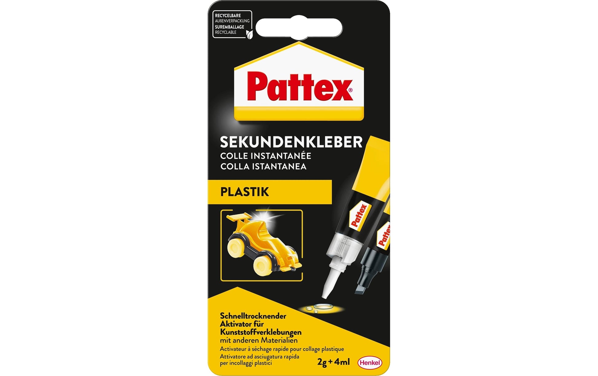 Pattex Sekundenkleber – Tube, Aktivator-Stift, permanent, transparent, schnelltrocknend, 3 g
