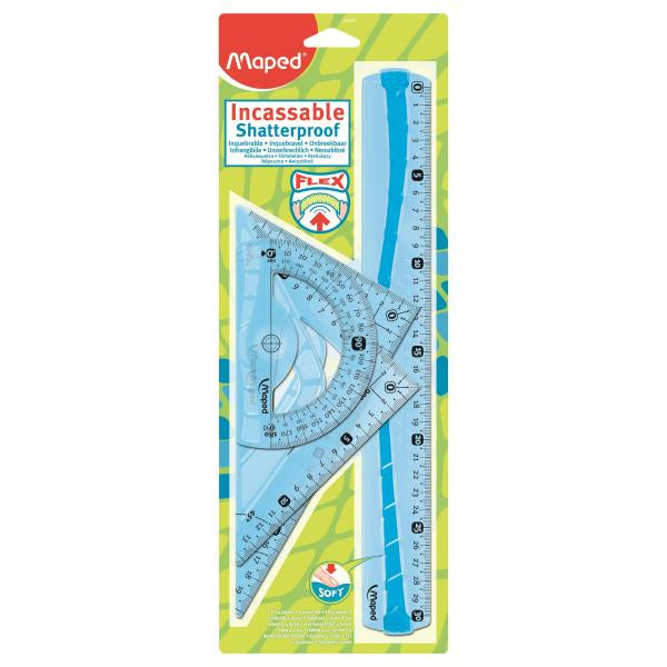 Maped Geometrie-Set – 4-teilig – Lineal 30 cm – Kunststoff – Blau, durchsichtig