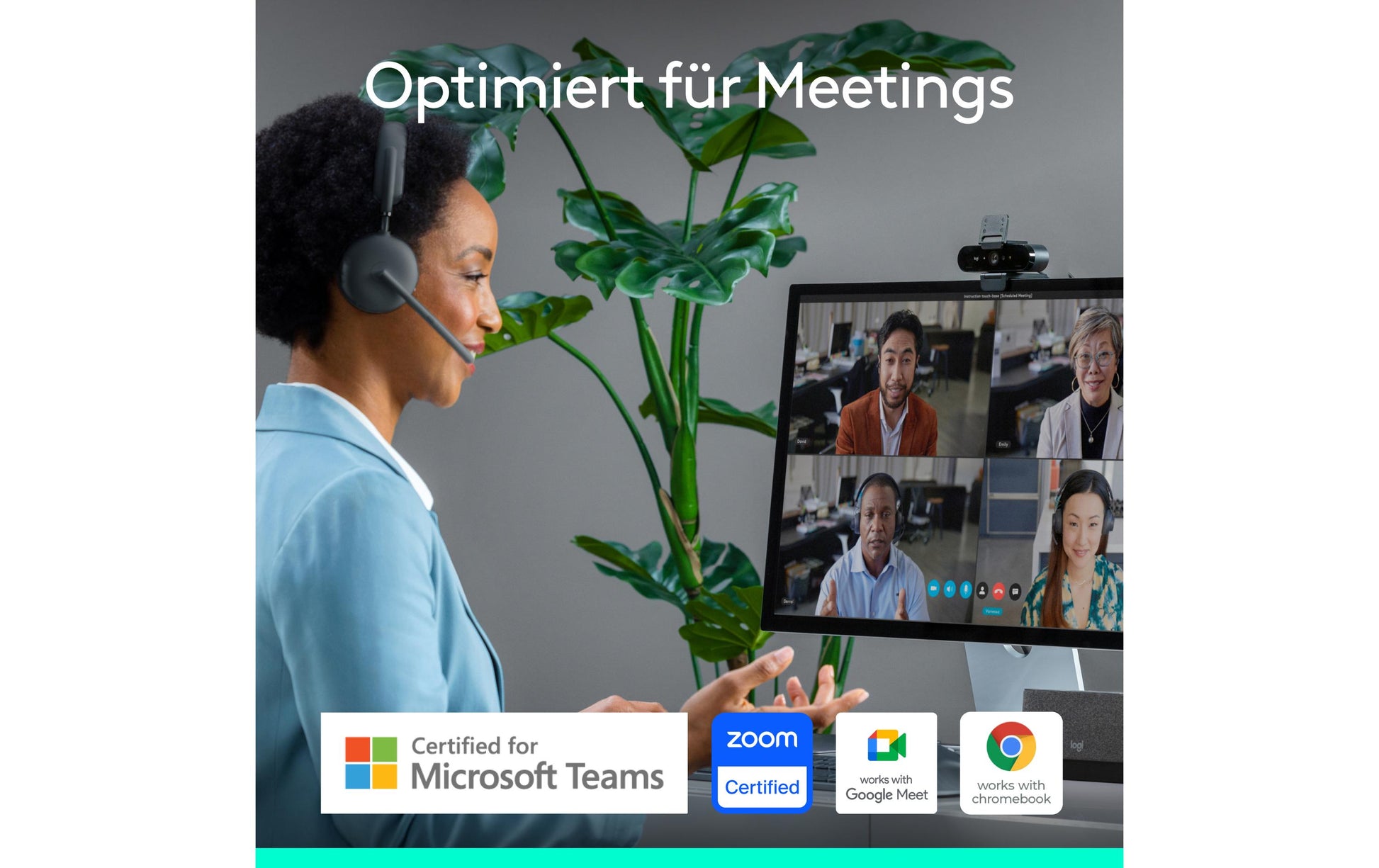 Logitech Brio – Webcam für Zoom/Teams/Google Meet – 4K, bis 90 fps, USB-C, Autofokus, 5× digitaler Zoom
