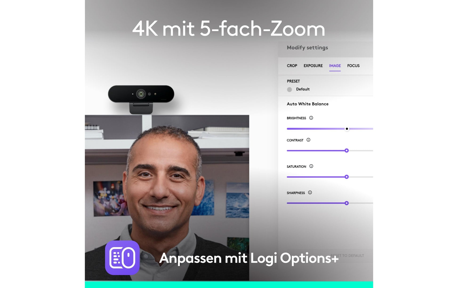 Logitech Brio – Webcam für Zoom/Teams/Google Meet – 4K, bis 90 fps, USB-C, Autofokus, 5× digitaler Zoom