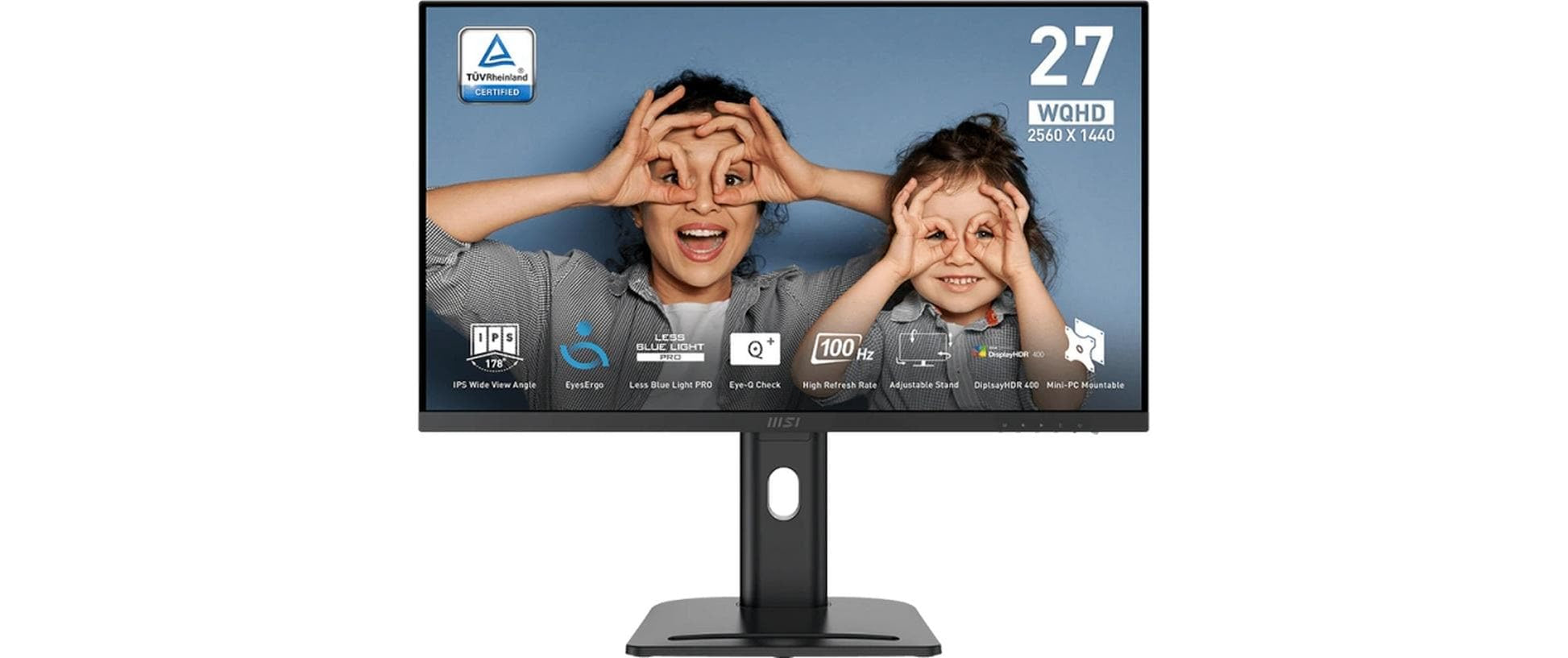 MSI PRO MP273QPDE E2 – Monitor, 27", 2560 × 1440 (WQHD), IPS, 100 Hz, 400 cd/m², VESA 75 × 75, Schwarz