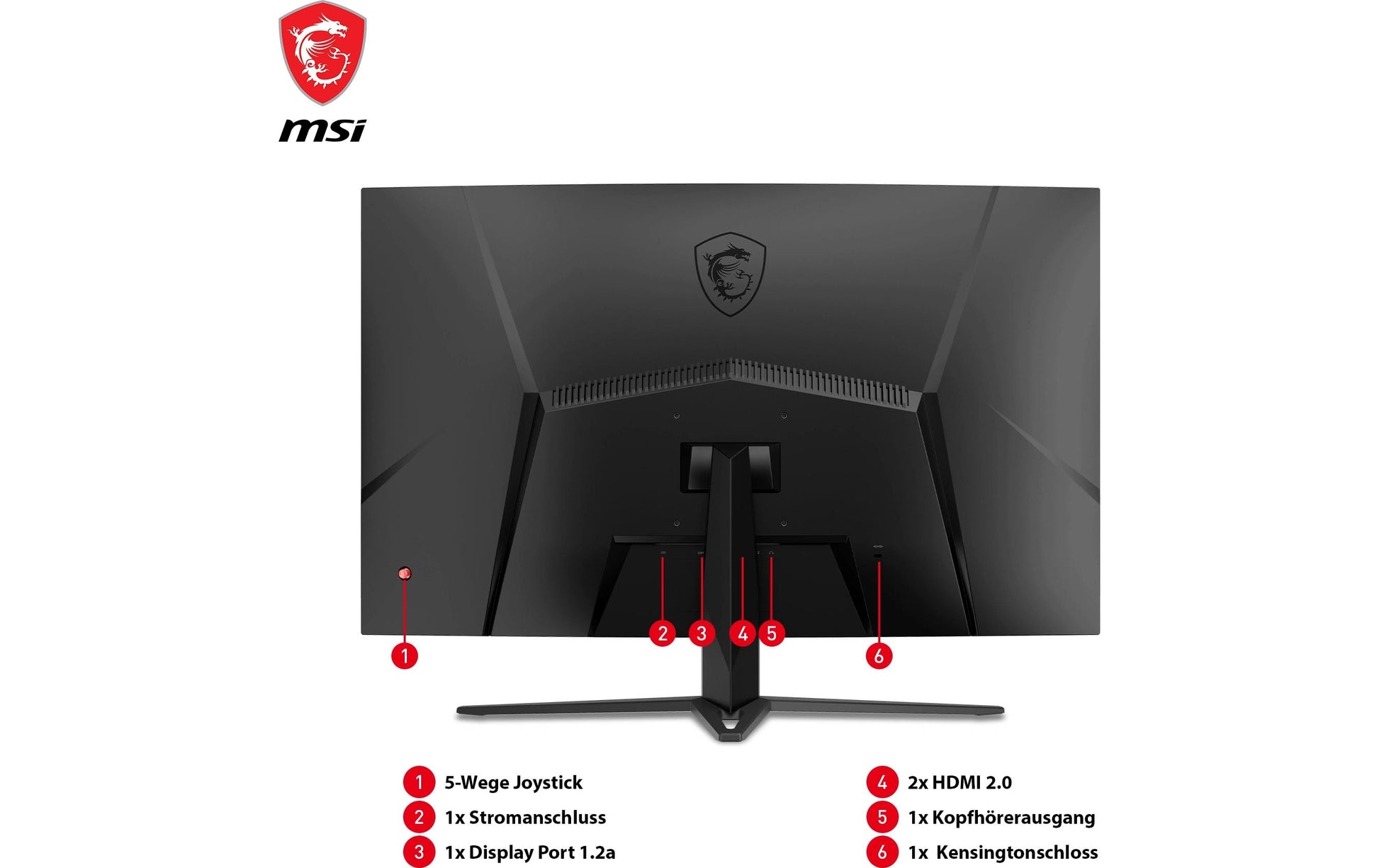 MSI G32C4XDE – Monitor, 31,5", VA, 250 Hz, 300 cd/m², FreeSync Premium, Gebogen, VESA 100 × 100, Schwarz