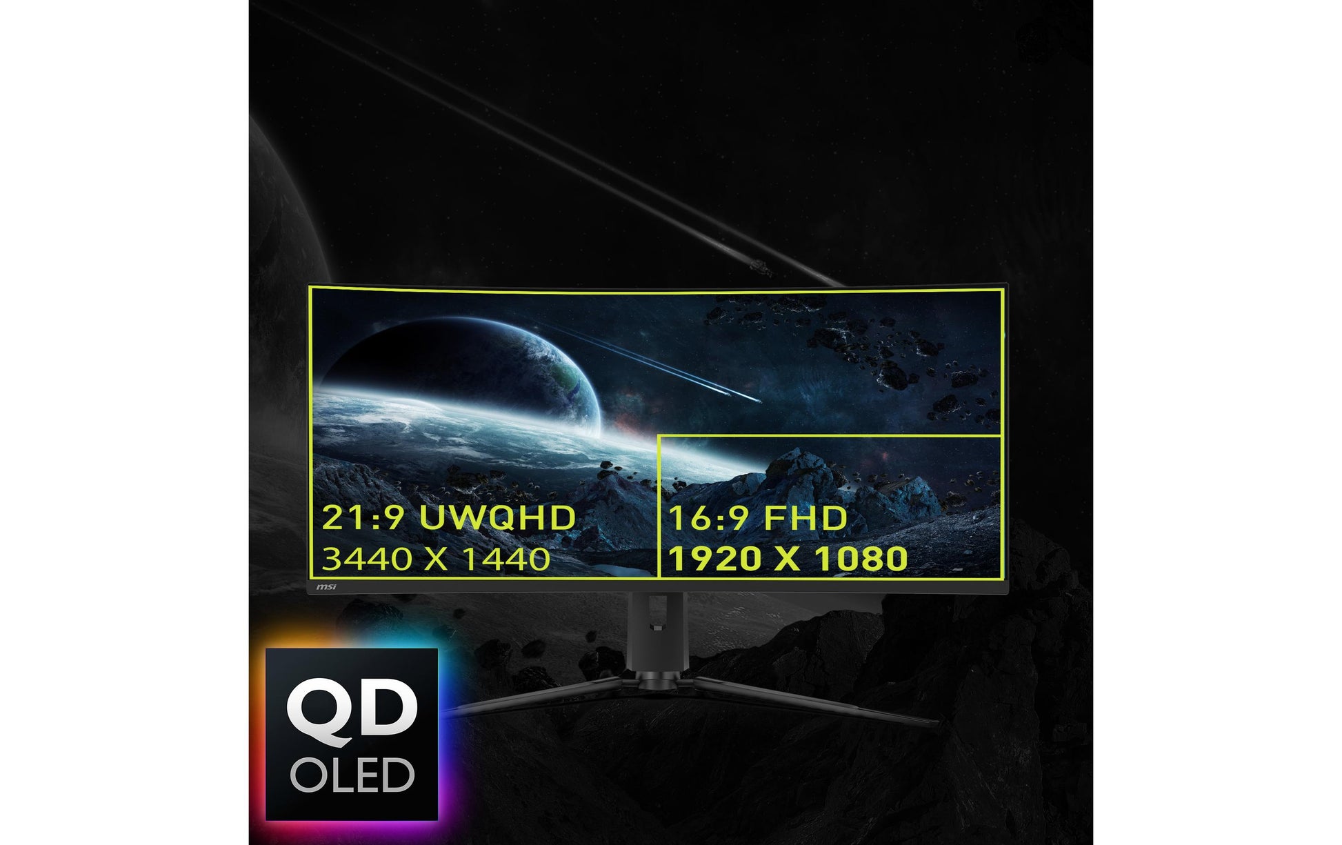 MSI MAG 341CQPDE – Monitor, 34", QD-OLED, 175 Hz, 250 cd/m², USB-C, VESA 100 × 100, Schwarz