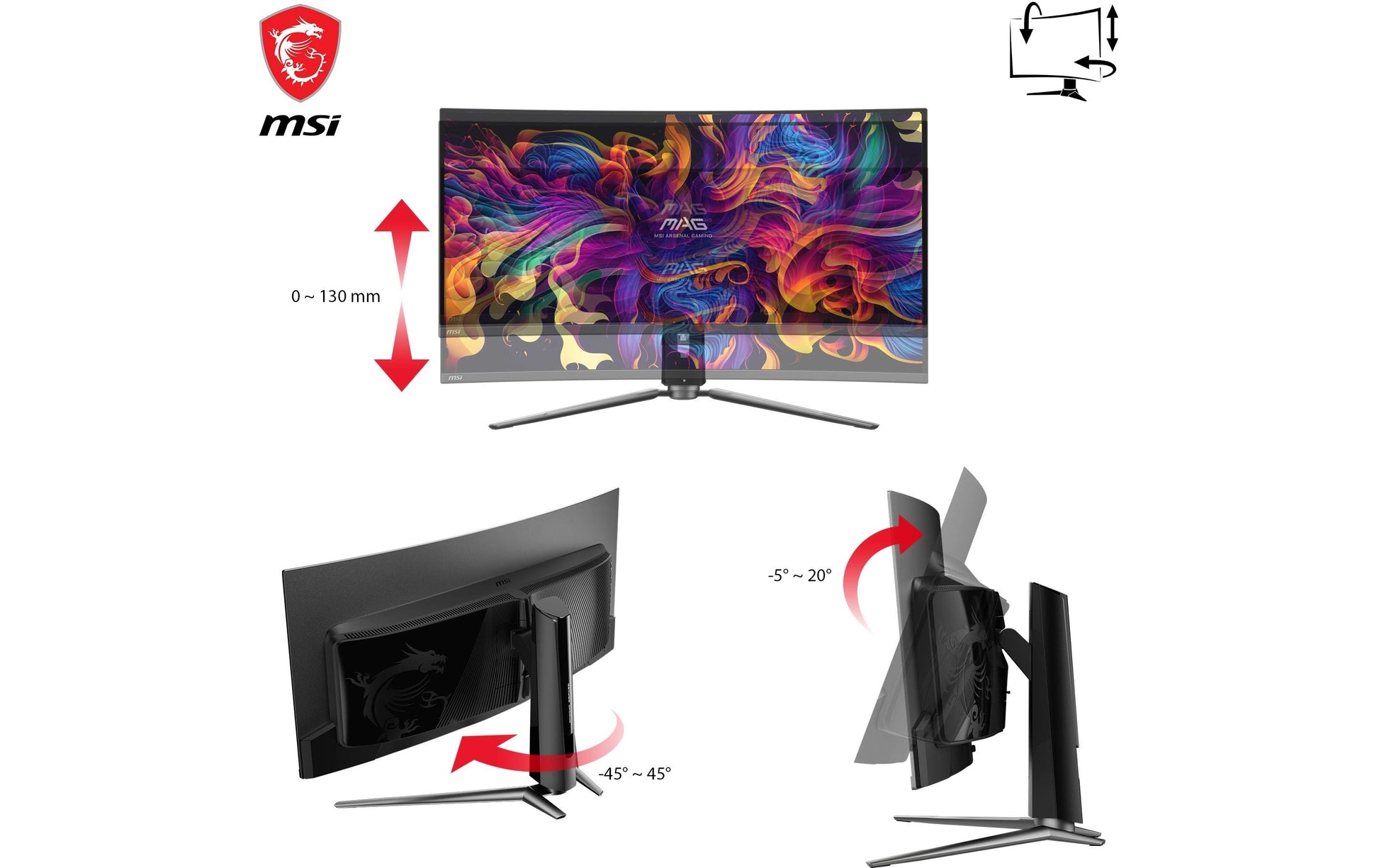 MSI MAG 341CQPDE – Monitor, 34", QD-OLED, 175 Hz, 250 cd/m², USB-C, VESA 100 × 100, Schwarz