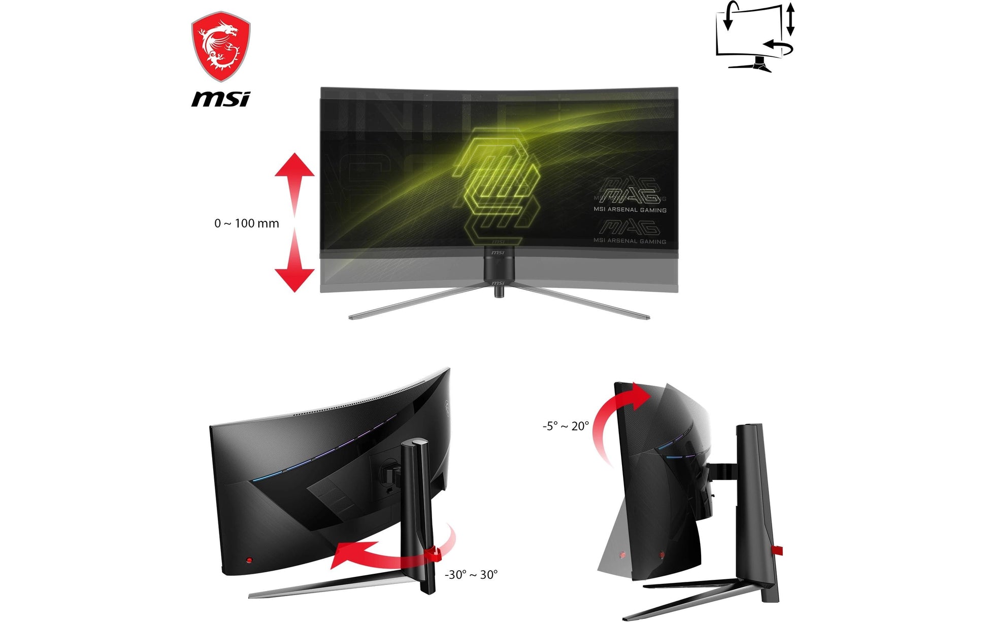 MSI MAG 345CQRDE – Monitor, 34", 3440 × 1440, VA, 180 Hz, 300 cd/m², Gebogen, USB-C, VESA 100 × 100, Schwarz