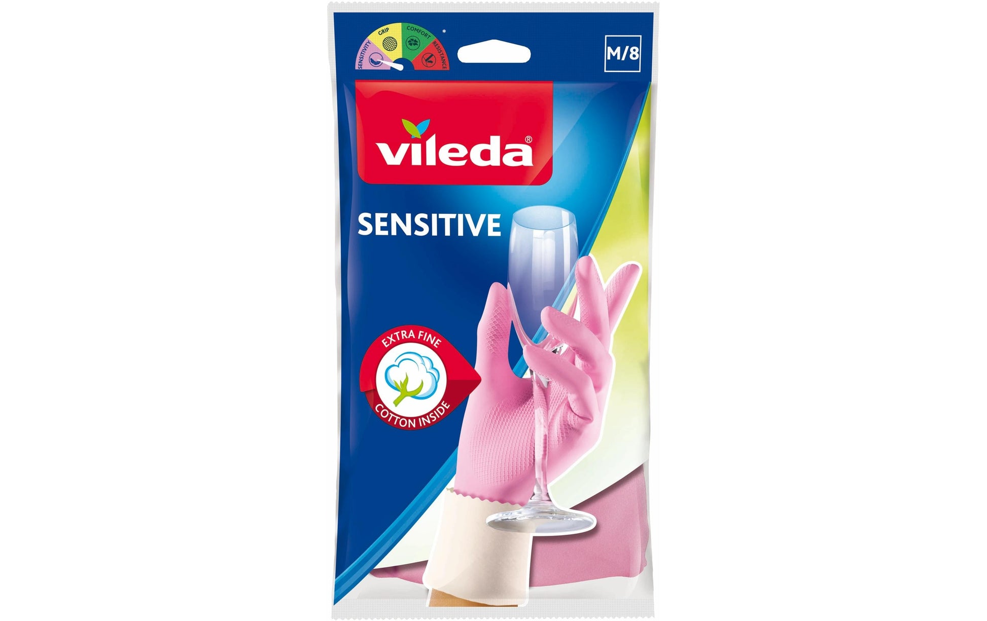Vileda Arbeitshandschuhe Der Feine Sensitive – M, 1 Paar (2 Stück) – Baumwolle/Latex, Rosa