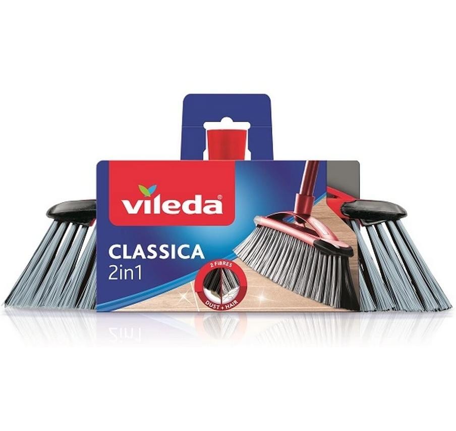 Vileda Besen Classica – 2-in-1, Kunststoff, Schwarz, mit Kantenschutz, für Vileda Stiele