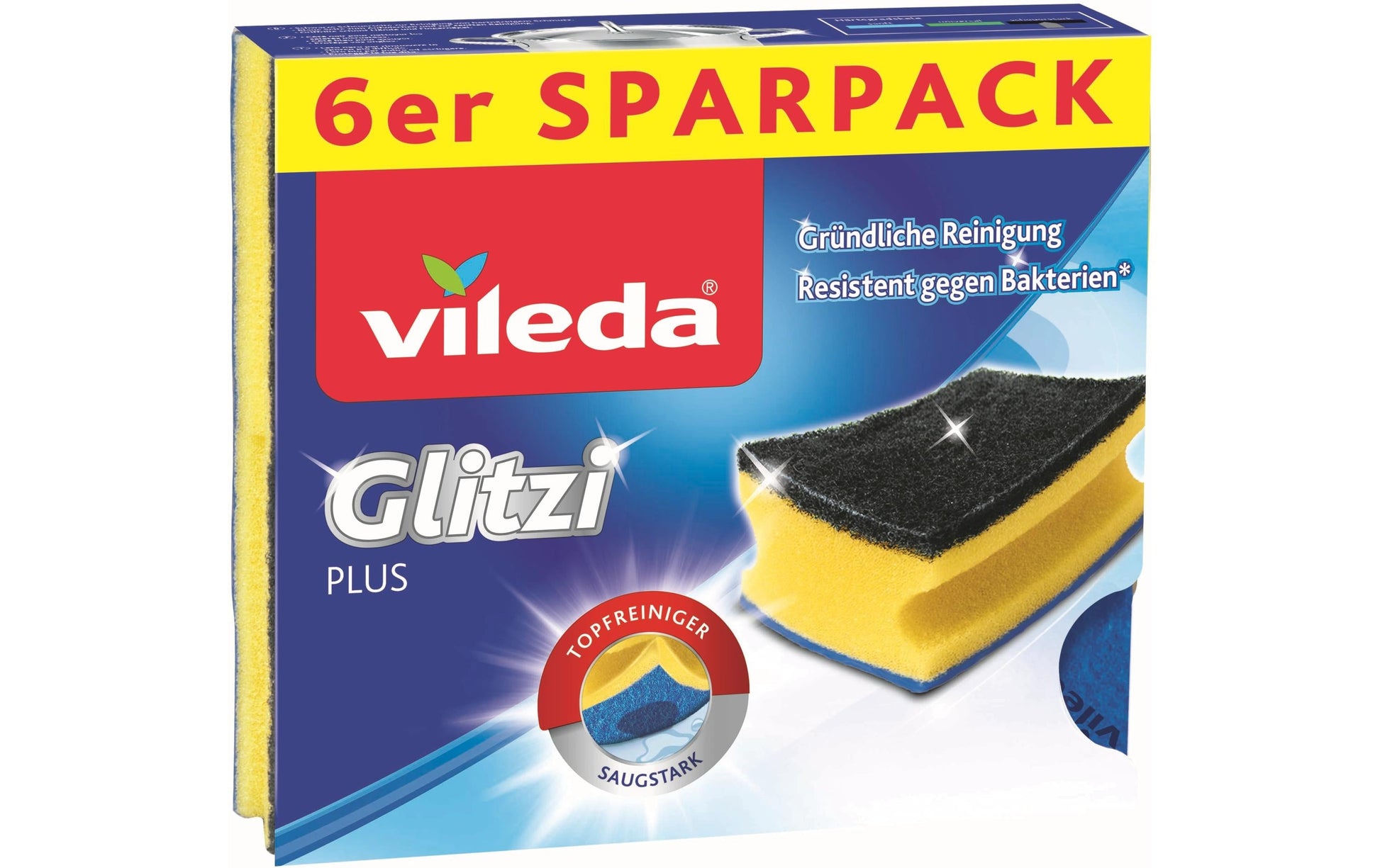 Vileda Scheuerschwamm Glitzi Plus antibakteriell – Schaumstoff, für Geschirr, mehrfarbig, 6 Stk.
