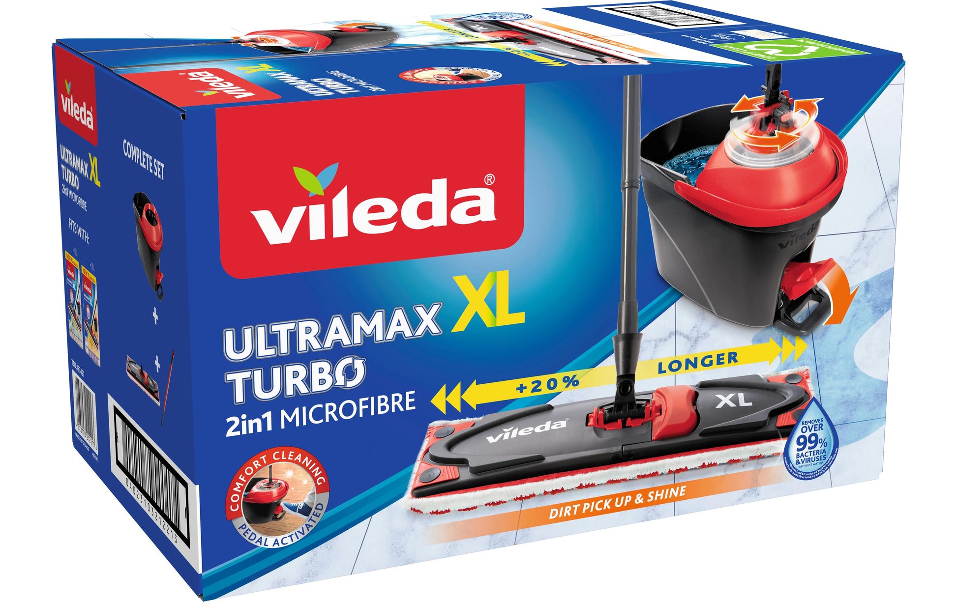 Vileda UltraMat XL Komplettbox Turbo – Bodenwischer-Set – Wischbreite 42 cm, Teleskopstiel, Rot