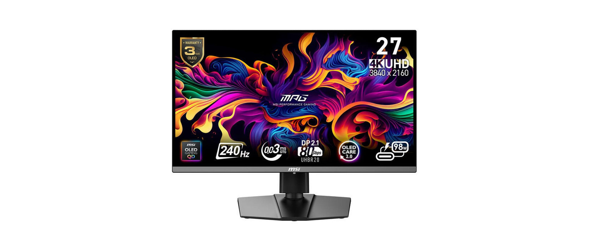 MSI MPG 272URXDE – Monitor, 26,5", 3840 × 2160 (UHD 4K), OLED, 240 Hz, 250 cd/m², Schwarz