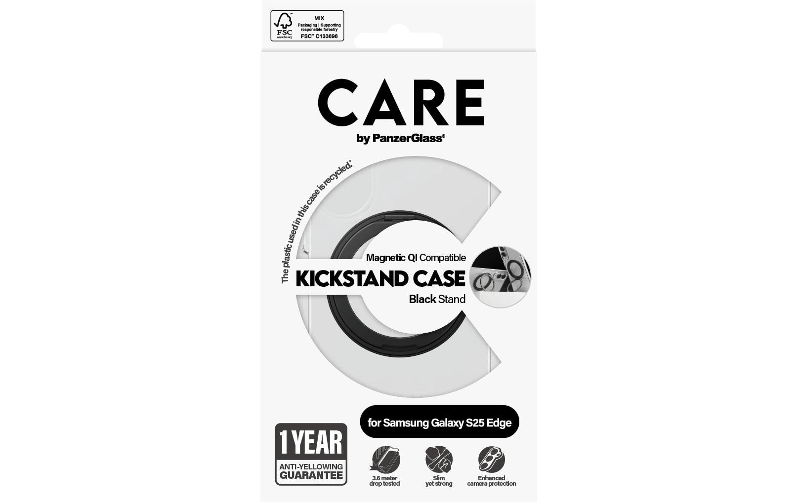 PanzerGlass Backcover – für Samsung Galaxy S25 Edge – transparent/schwarz – mit Kickstand, Qi-kompatibel