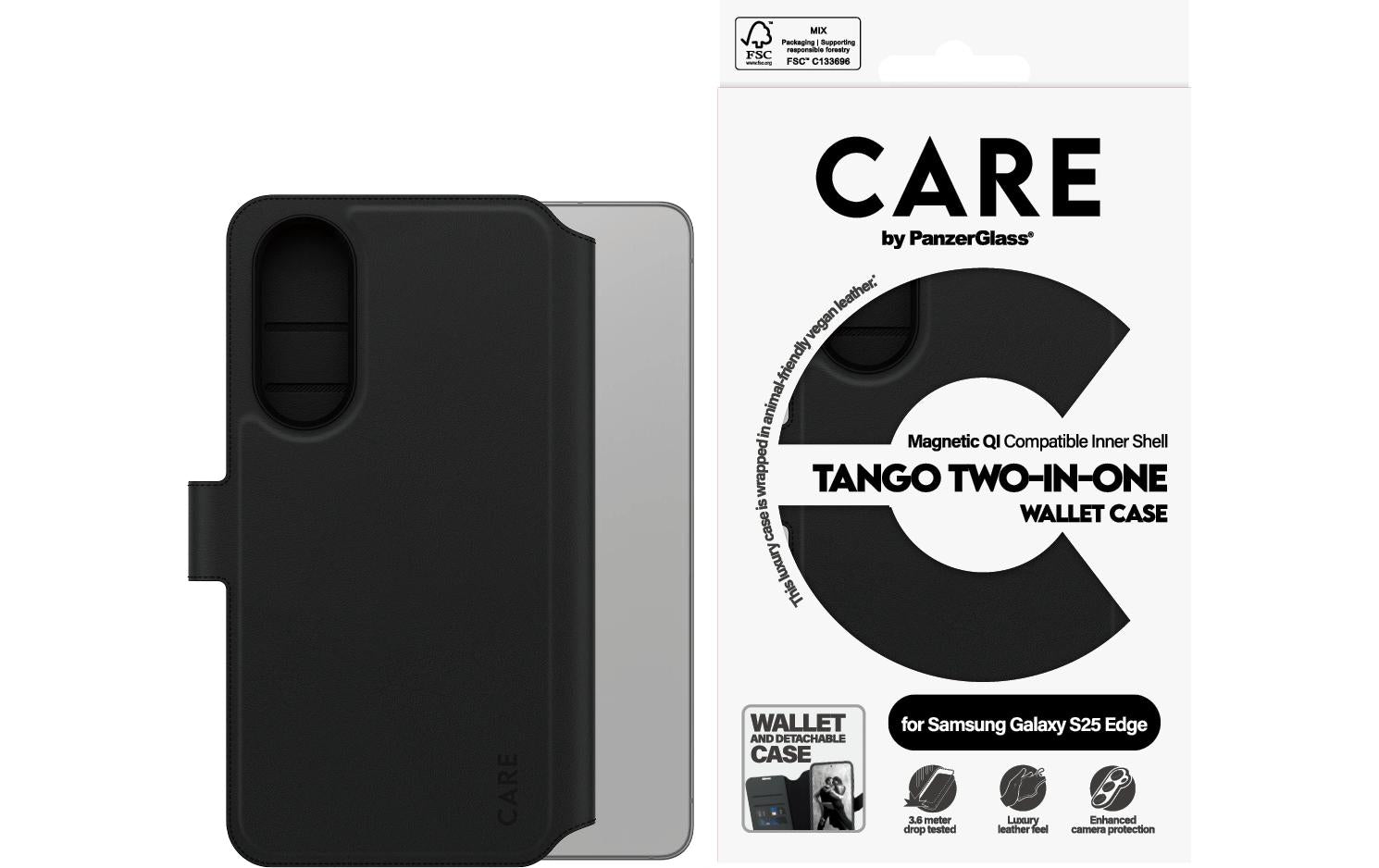 PanzerGlass Booklet-Hülle – für Samsung Galaxy S25 Edge 5G – schwarz – Leder – mit Kartenfach, Qi-kompatibel