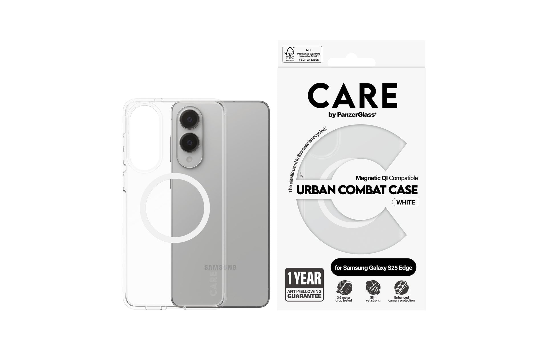 PanzerGlass Backcover CARE Flagship – für Samsung Galaxy S25 Edge – transparent/weiss
