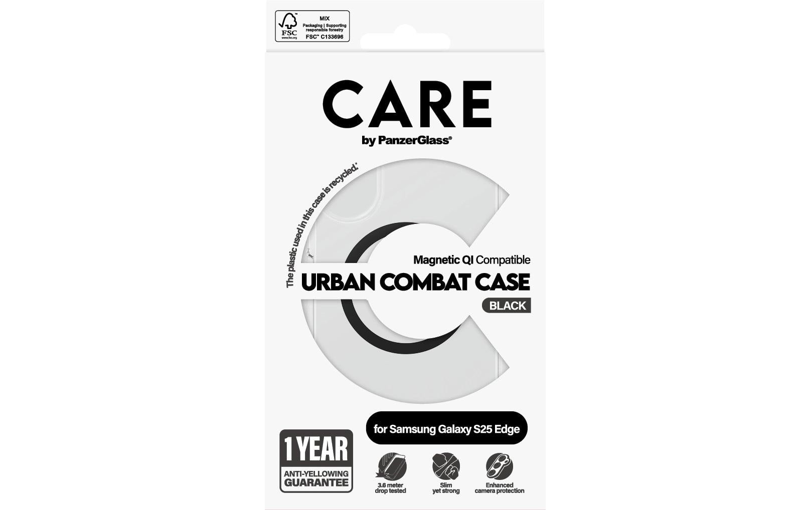PanzerGlass Backcover CARE by PG Flagship – für Samsung Galaxy S25 Edge – transparent/schwarz