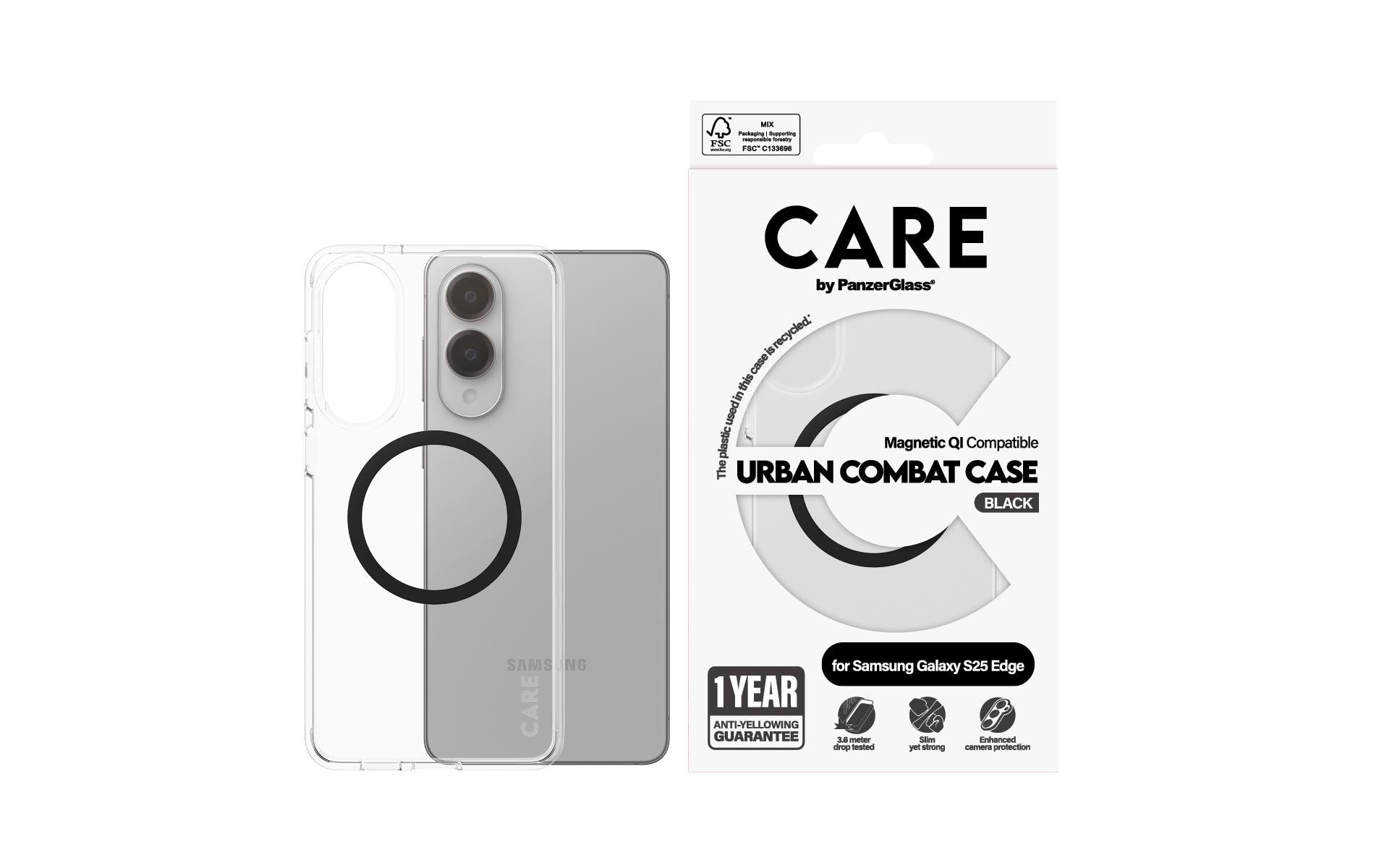 PanzerGlass Backcover CARE by PG Flagship – für Samsung Galaxy S25 Edge – transparent/schwarz