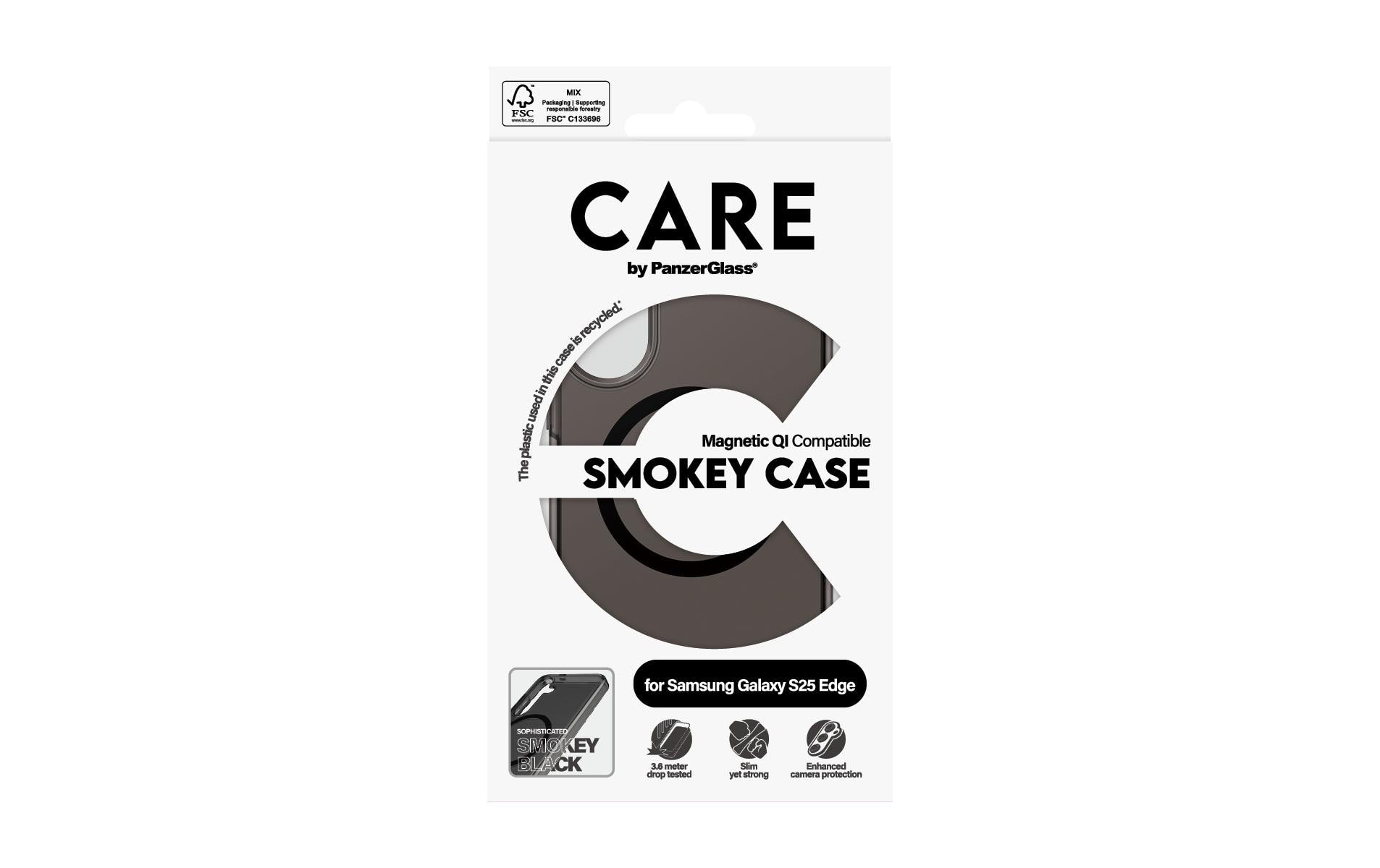 PanzerGlass Backcover CARE Flagship – für Samsung Galaxy S25 Edge – Smokey Schwarz – Recycling-Kunststoff