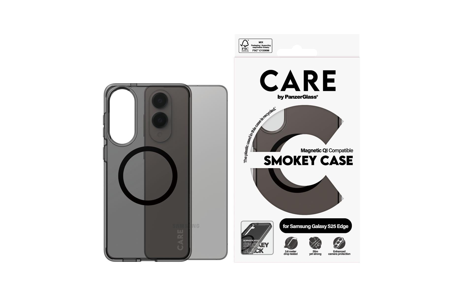 PanzerGlass Backcover CARE Flagship – für Samsung Galaxy S25 Edge – Smokey Schwarz – Recycling-Kunststoff