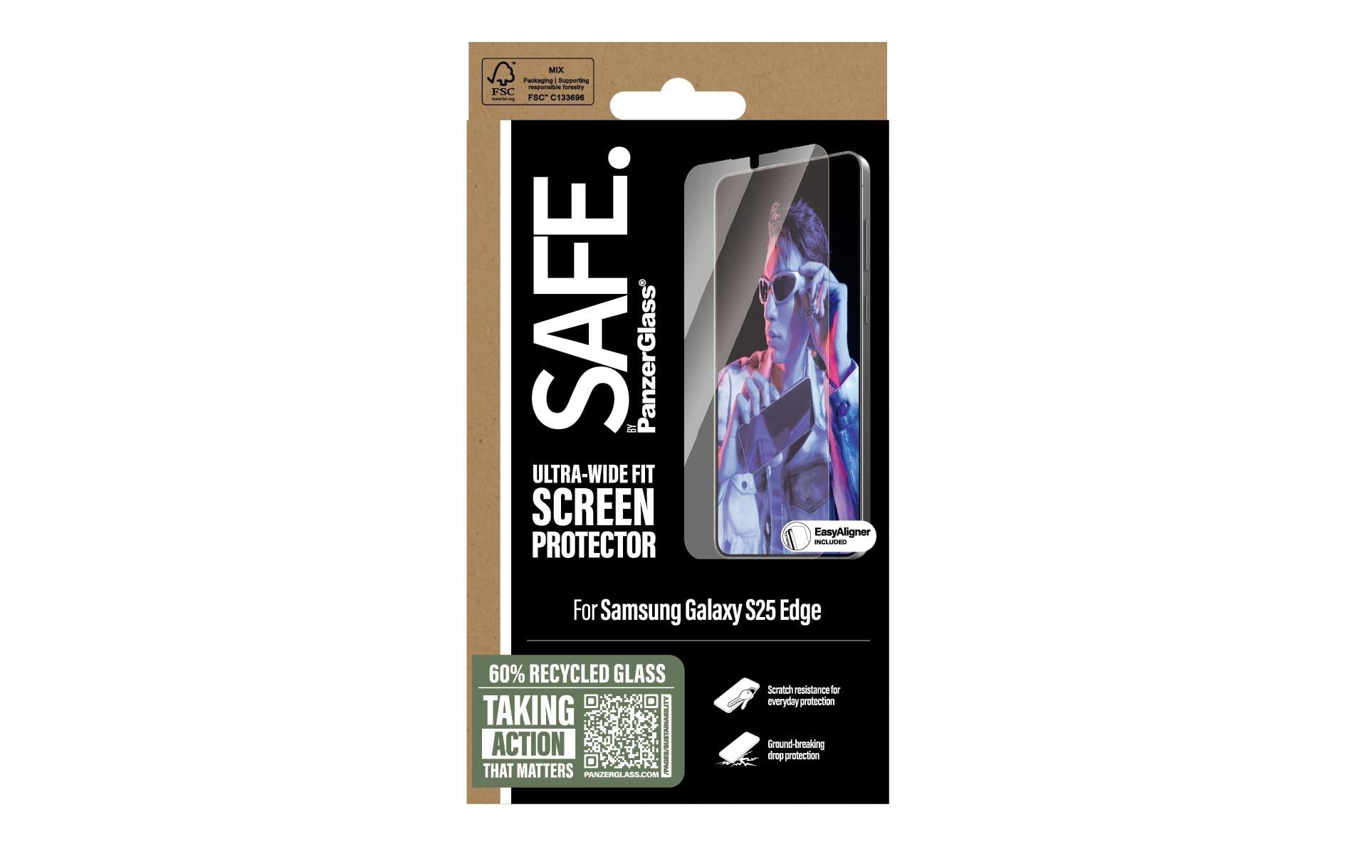 PanzerGlass SAFE. – Displayschutz (Panzerglas), Ultra-Wide Fit – für Galaxy S25 Edge – mit Applikator