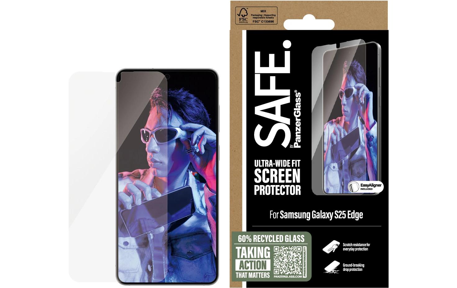 PanzerGlass SAFE. – Displayschutz (Panzerglas), Ultra-Wide Fit – für Galaxy S25 Edge – mit Applikator