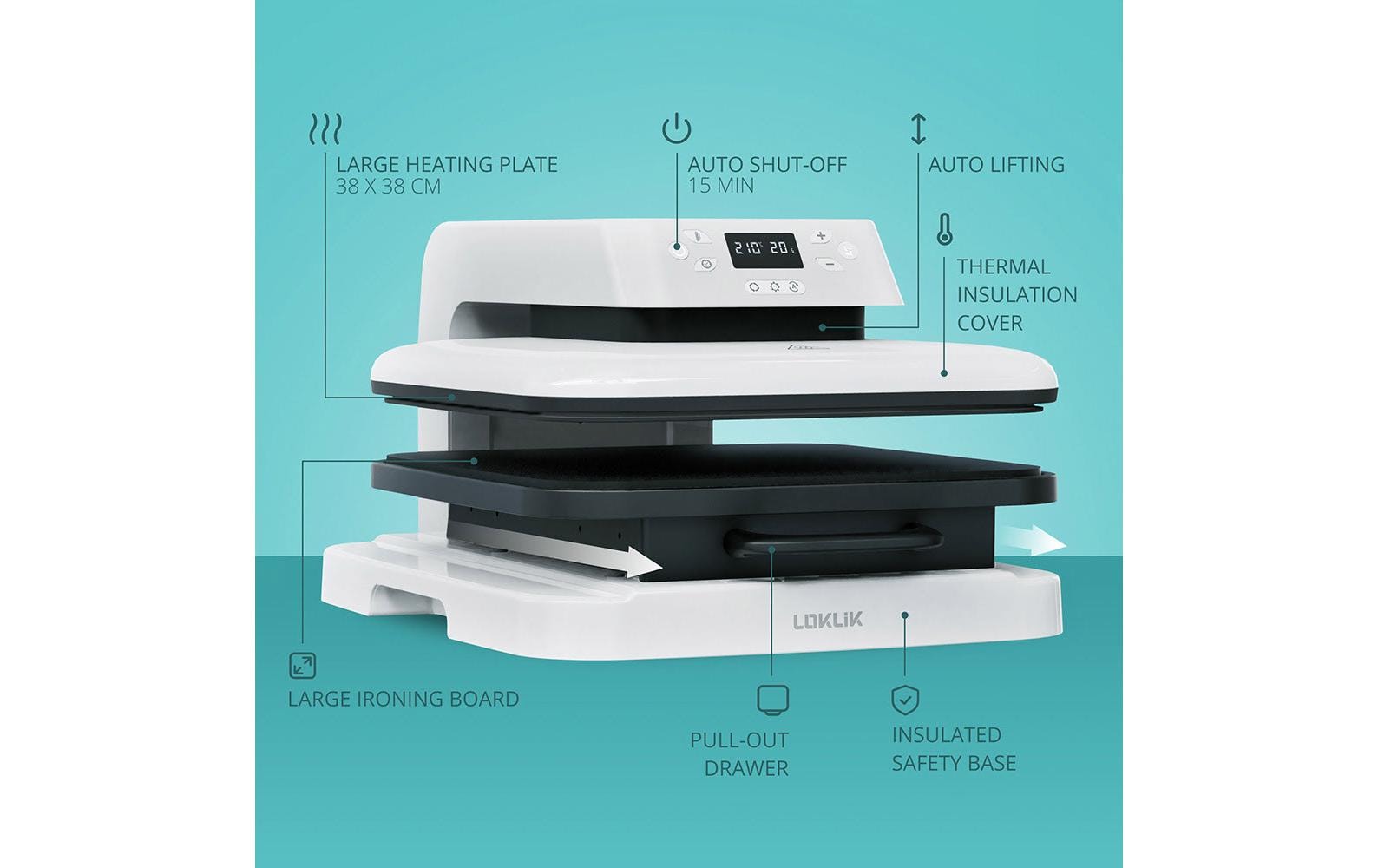 LOKLiK SG-RYJ-0049 Transferpresse – 380 × 380 mm – bis 210 °C – 1500 W