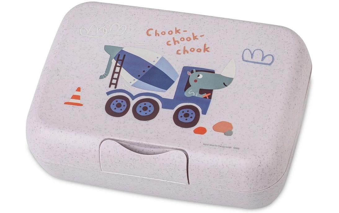 Koziol Candy L Trucks – Lunchbox 19,0 × 13,5 × 6,5 cm, Biokunststoff, mit Trennschale, mehrfarbig/grau