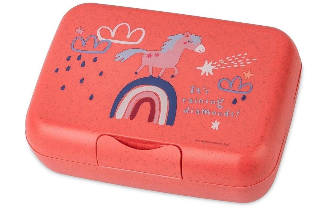 koziol Lunchbox 19 × 13,5 × 6,5 cm, Kunststoff (biozirkulär), mehrfarbig, Motiv Pferde, mit Trennschale