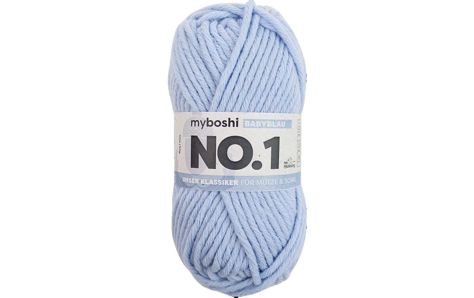 Myboshi Nr. 1 Wolle Hellblau – 50 g, 55 m, Nadel 7 mm, 70% Polyacryl/30% Wolle, 1 Stk.