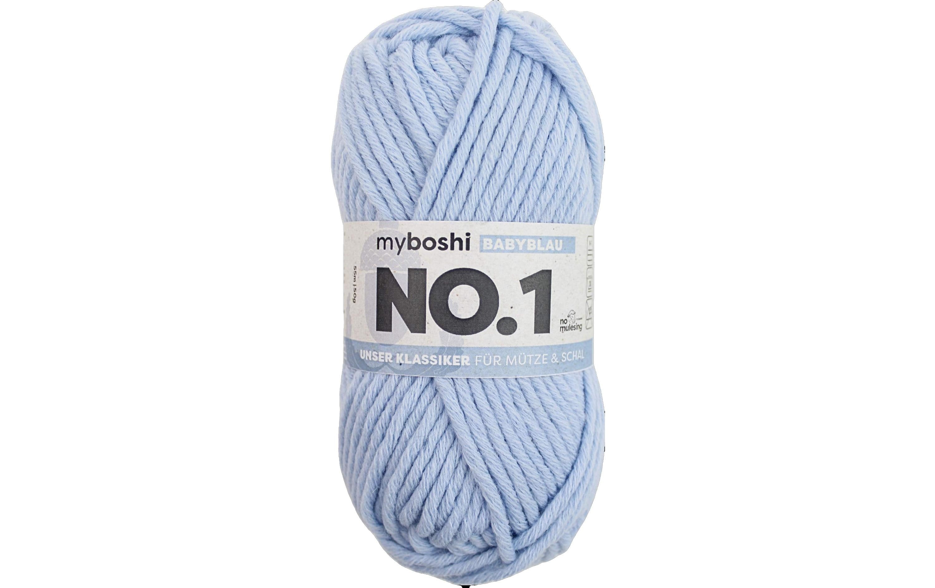 Myboshi Nr. 1 Wolle Hellblau – 50 g, 55 m, Nadel 7 mm, 70% Polyacryl/30% Wolle, 1 Stk.