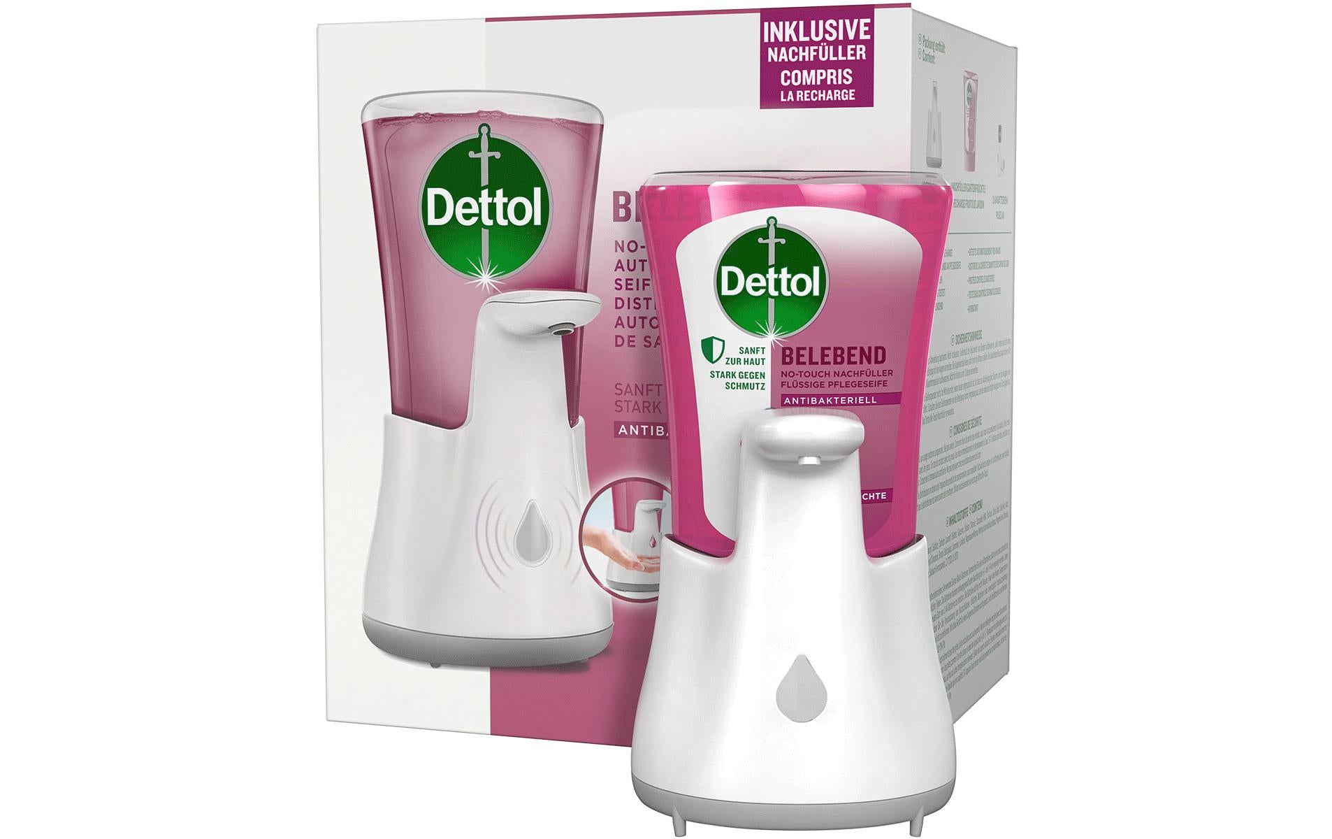 Dettol No Touch automatischer Seifenspender Starter-Set – Weiss, Gerät + Nachfüller 250 ml, Gardenberries