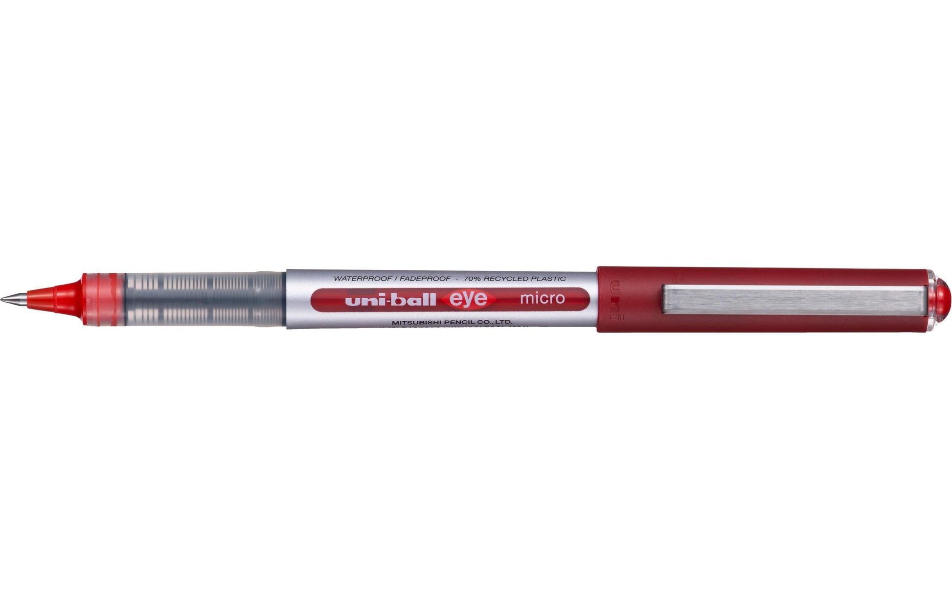 Uni-Ball Eye Micro ECO – Tintenroller, dokumentenecht, mit Kappe, 0,2 mm, rot