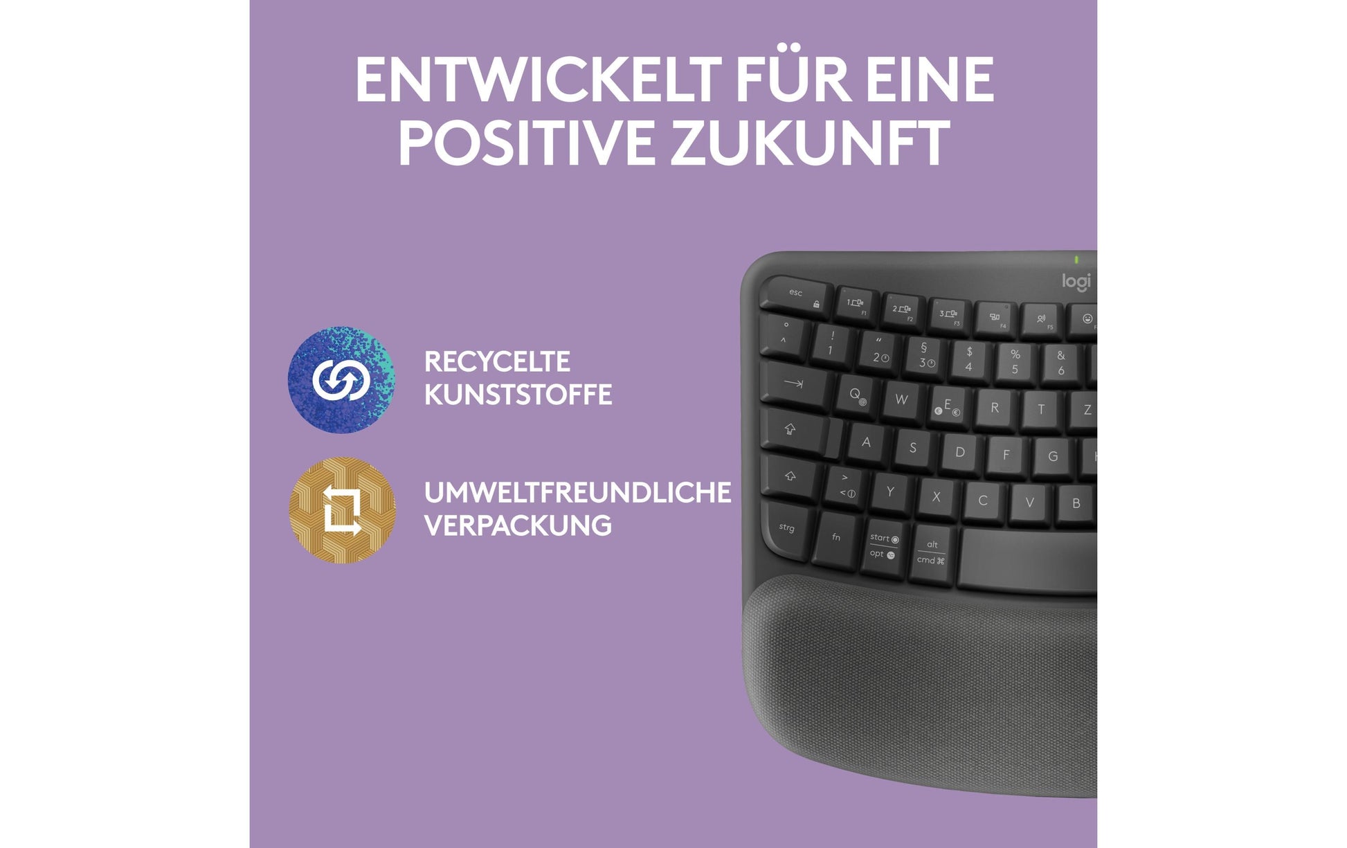 Logitech Wave Keys Ergonomisch – Tastatur, Kabellos (Bluetooth/2,4 GHz), CH-Layout (DE-CH), Ergonomisch, Grau