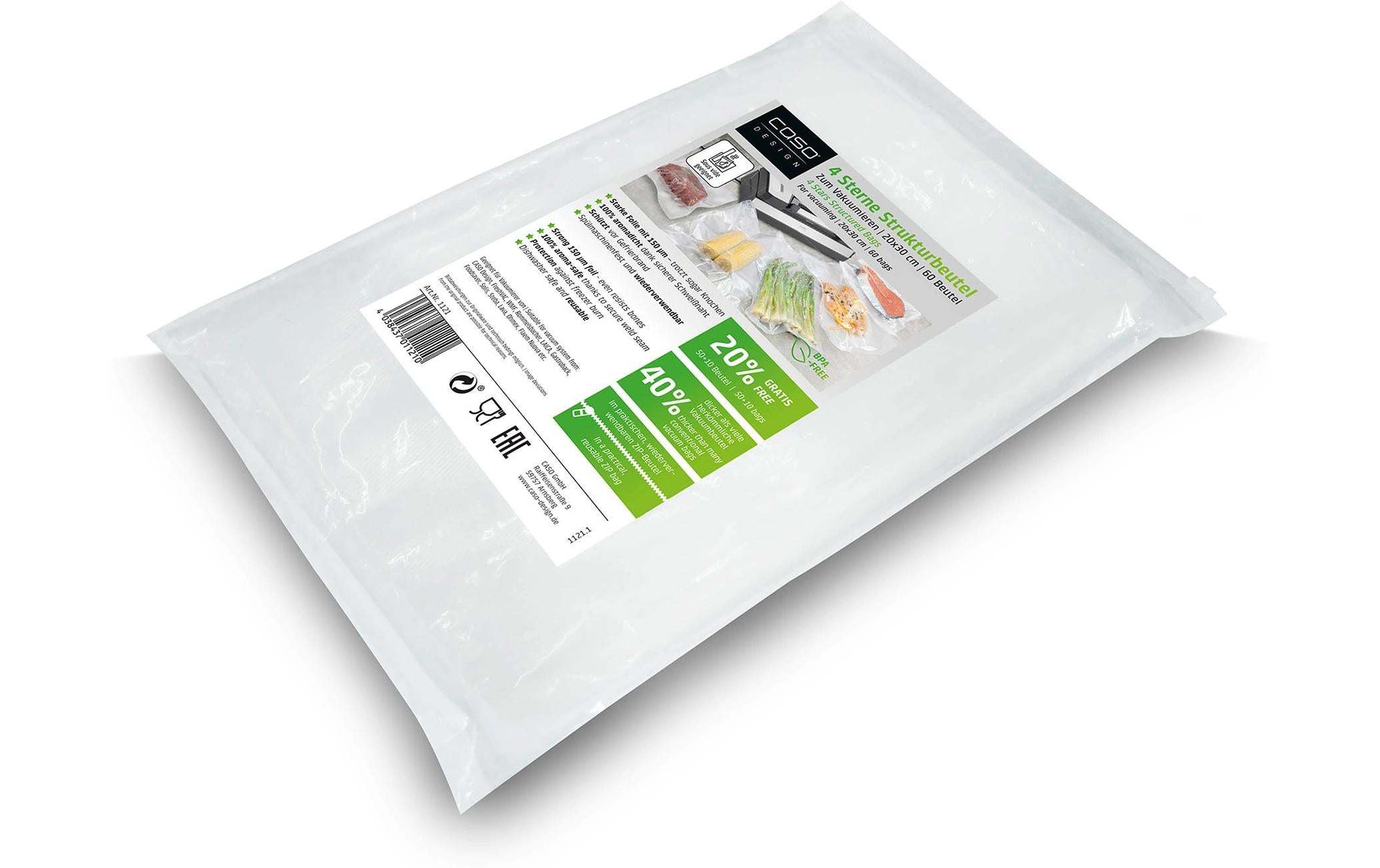 Caso Vakuumierbeutel – 4 Sterne Strukturbeutel, 20 × 30 cm